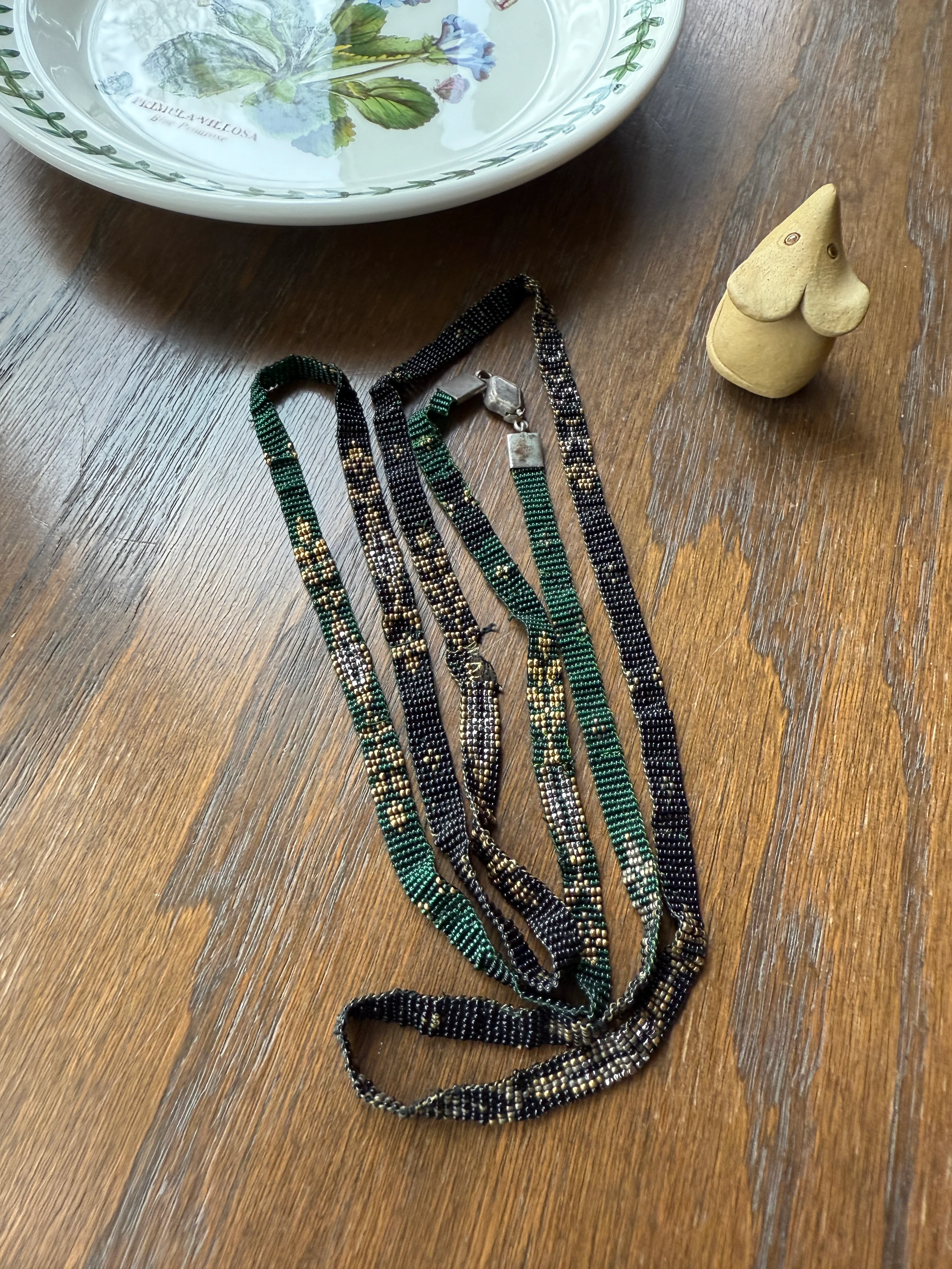 Victorian Antique Emerald Green Black and Gold Intricate Hand Beaded Long Chain Wide Ribbon Flapper Style - Image 5