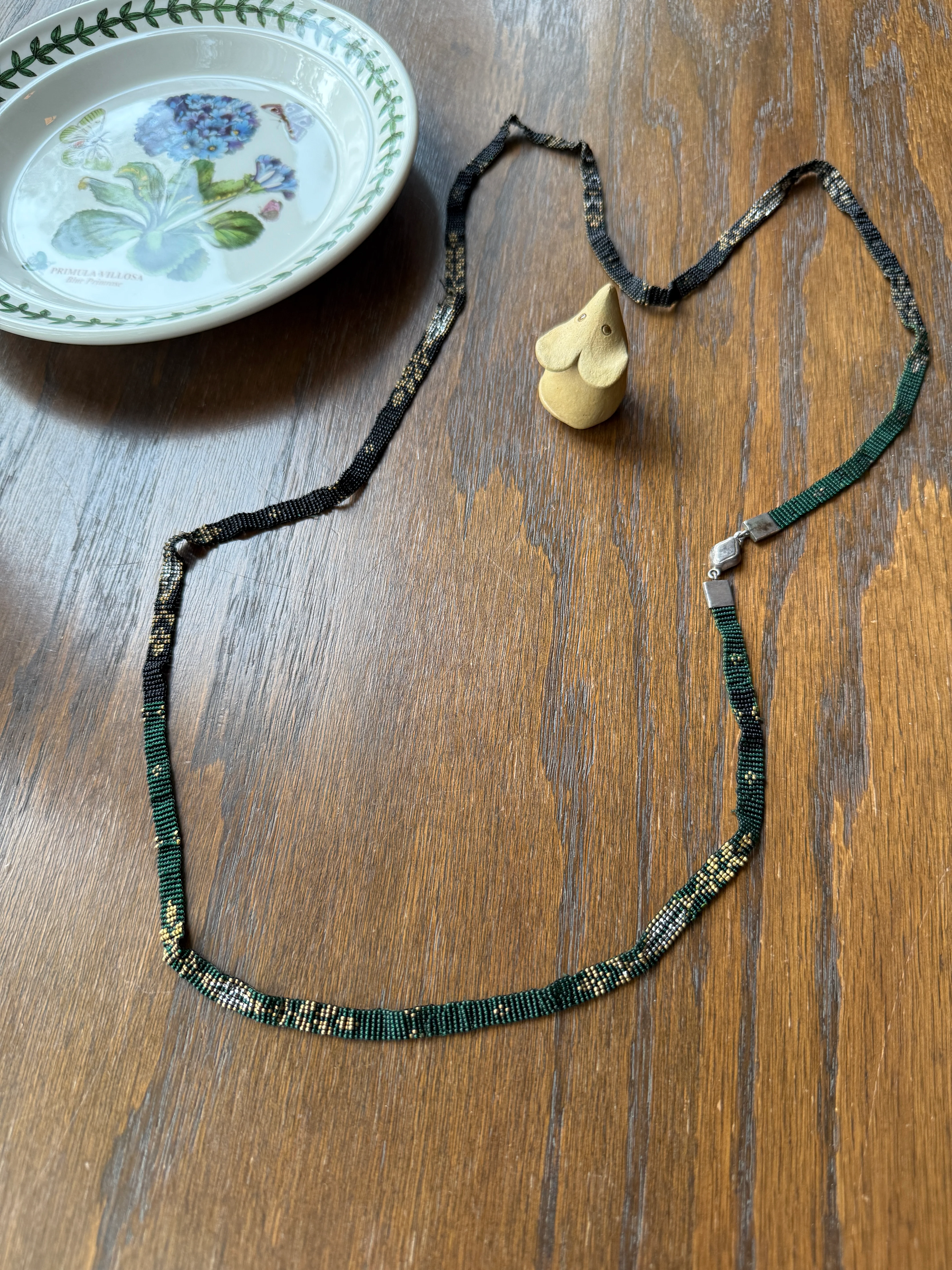 Victorian Antique Emerald Green Black and Gold Intricate Hand Beaded Long Chain Wide Ribbon Flapper Style - Image 7