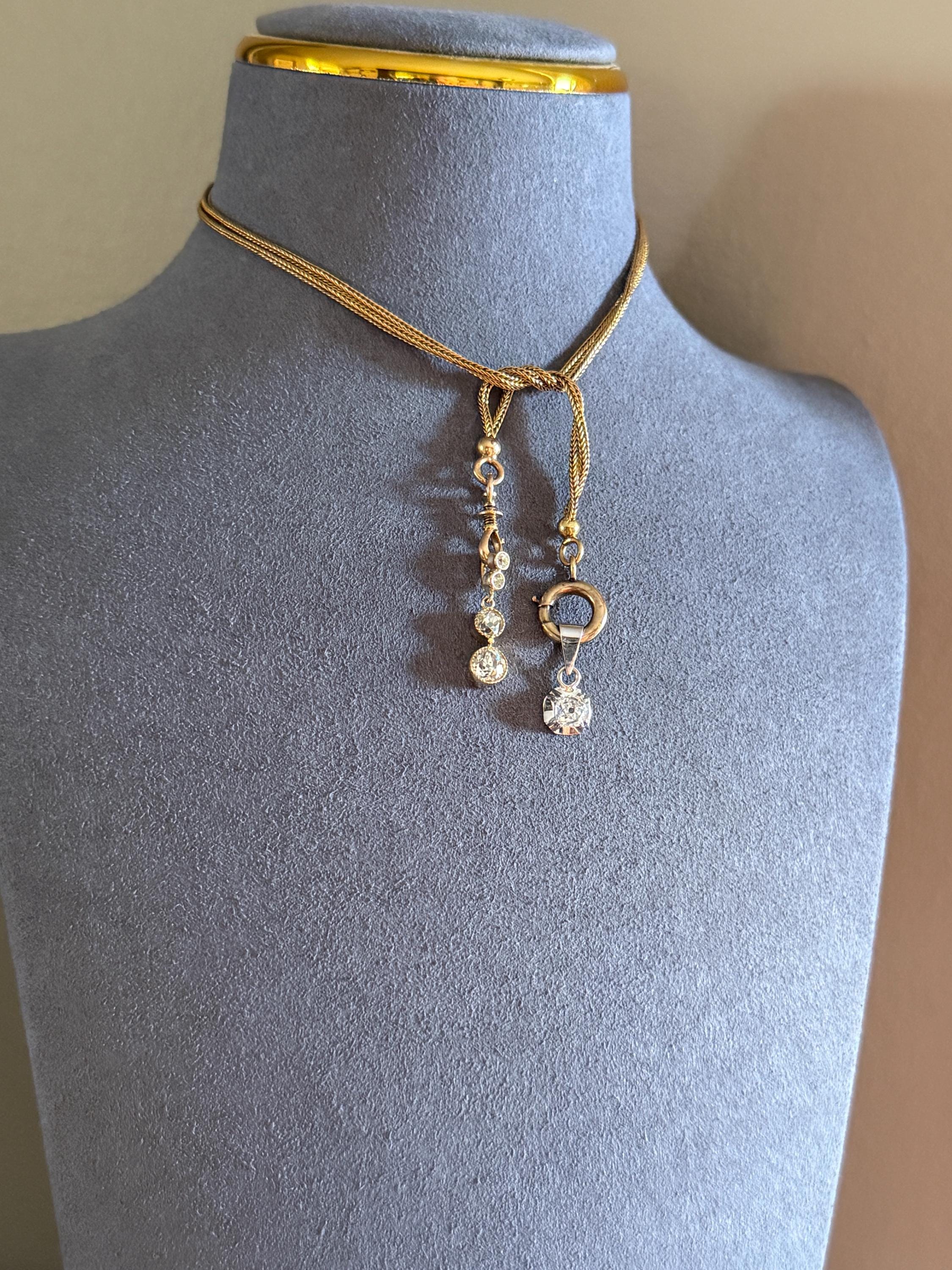 Victorian ANTIQUE Hallmark French 9.5g 18k Gold Solid Double Box Chain Watch Necklace Extender Bracelet Connector Dog Clip Pendant Holder - Image 9