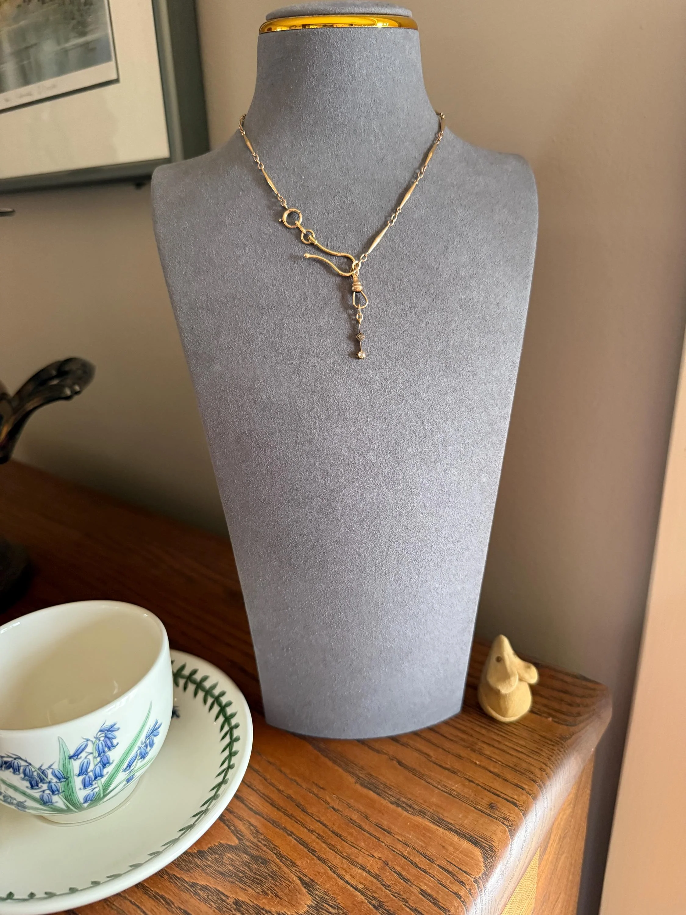 VICTORIAN Antique Old Mine Cut DIAMOND Rose Cut Dangle PENDANT Linear Charm 18k Gold 10k Loop French Belle Epoque Buttercup Minimalist Gift - Image 10