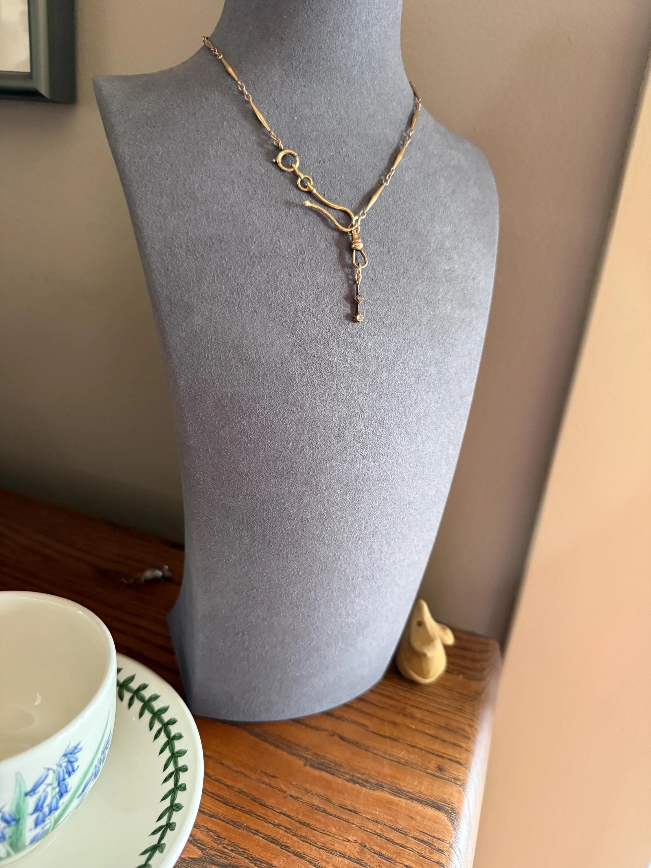 VICTORIAN Antique Old Mine Cut DIAMOND Rose Cut Dangle PENDANT Linear Charm 18k Gold 10k Loop French Belle Epoque Buttercup Minimalist Gift - Image 8