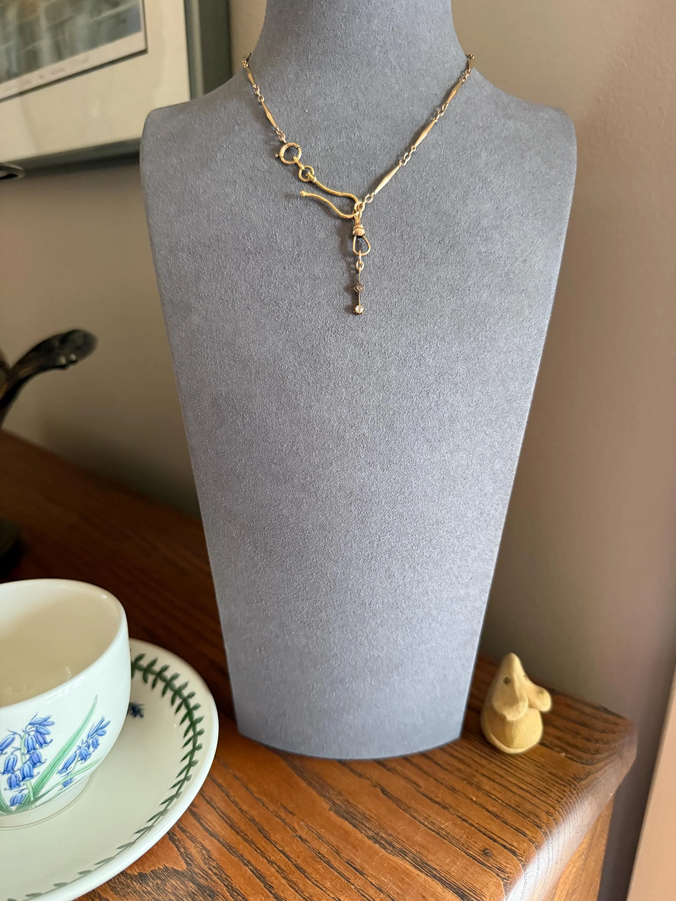 VICTORIAN Antique Old Mine Cut DIAMOND Rose Cut Dangle PENDANT Linear Charm 18k Gold 10k Loop French Belle Epoque Buttercup Minimalist Gift - Image 9