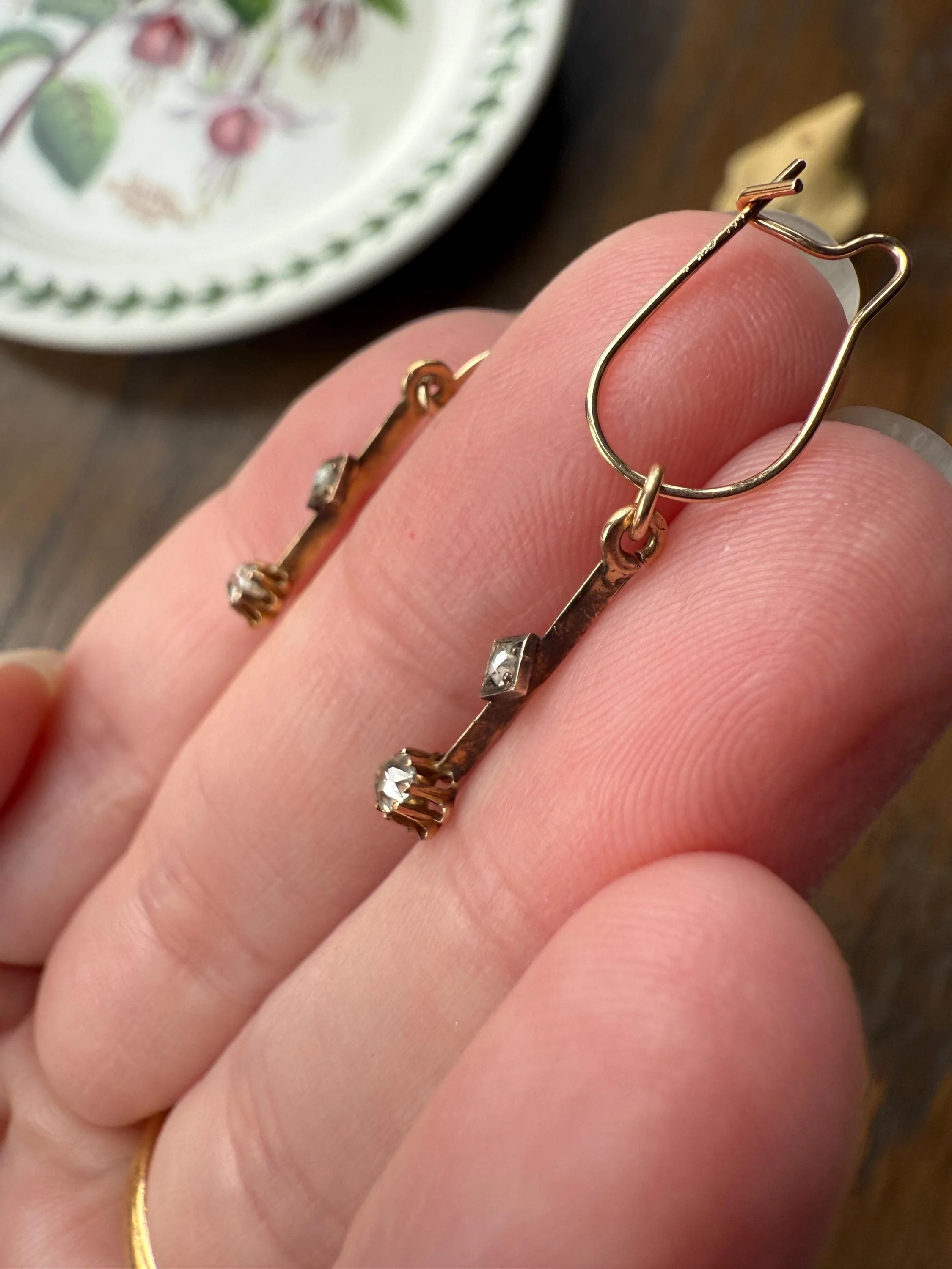 VICTORIAN Antique Old Mine Cut DIAMOND Rose Cut Dangle Earrings Linear 18k Gold 14k Ear Wires French Belle Epoque Buttercup Minimalist Gift - Image 8