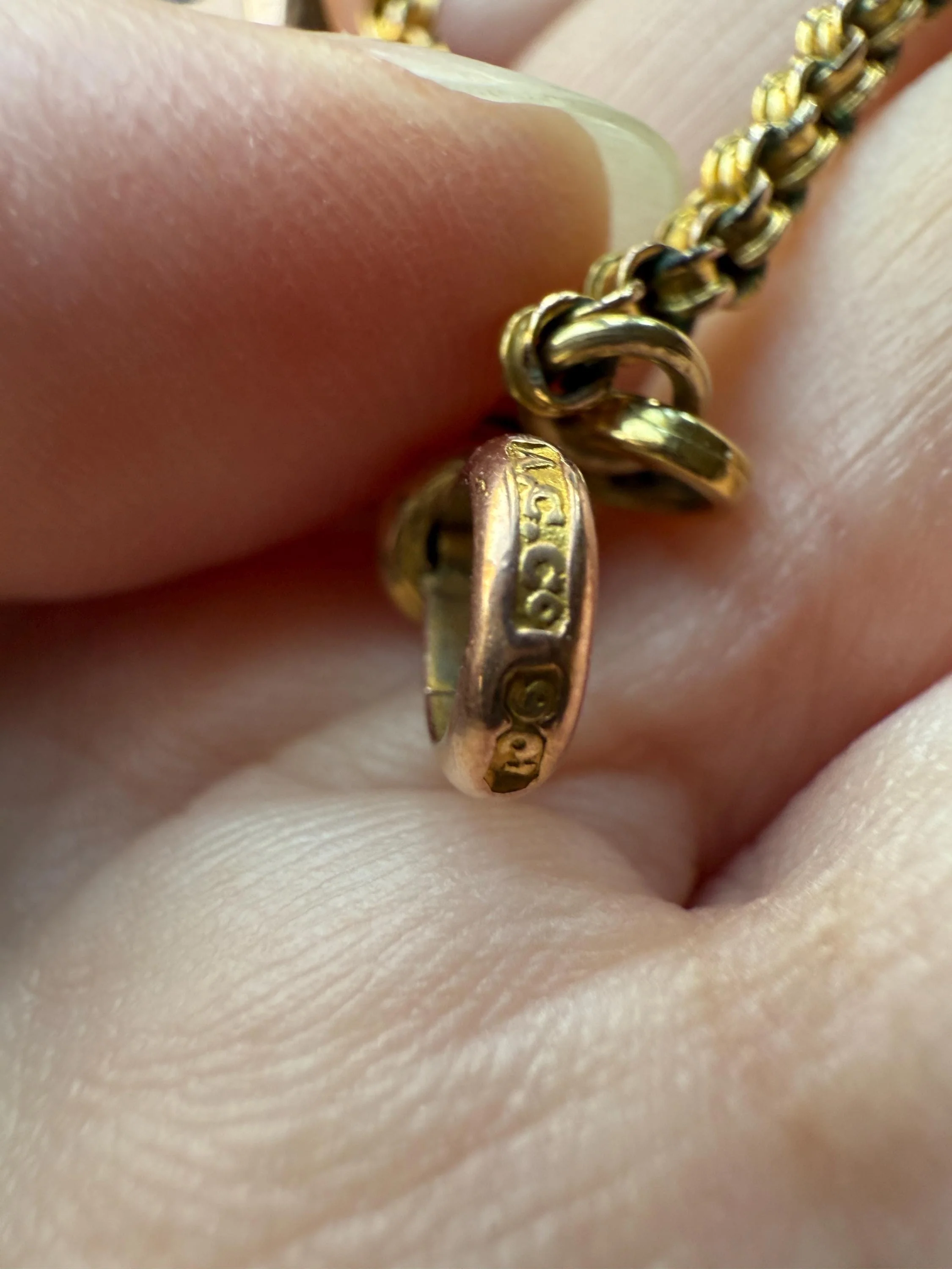 Victorian Antique Ribbed Box Chain Faceted Marquise Spacers Dog Clip Fob Pendant Holder Necklace Rose & Yellow 9k Gold Solid 18k Clasp - Image 12