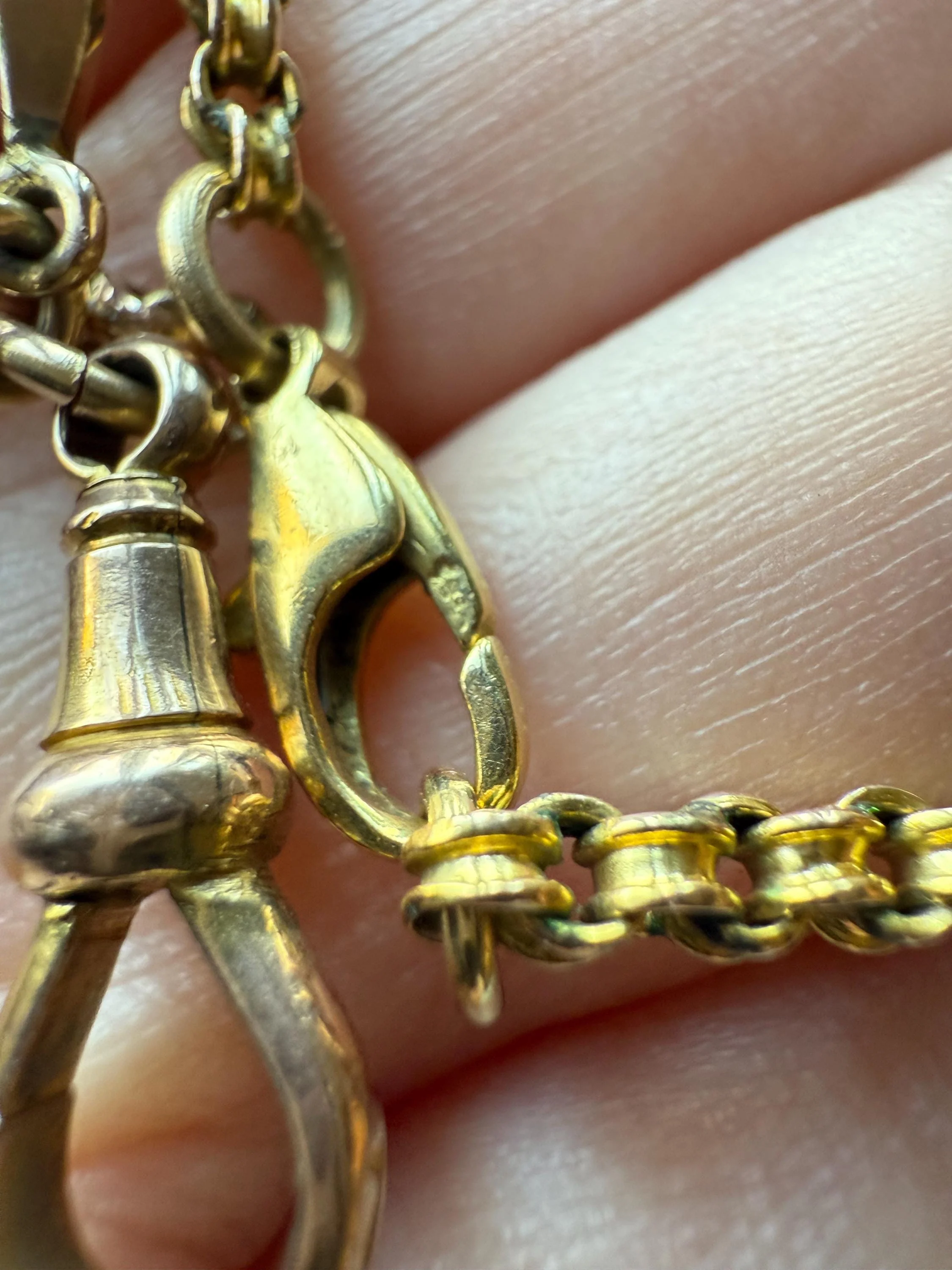Victorian Antique Ribbed Box Chain Faceted Marquise Spacers Dog Clip Fob Pendant Holder Necklace Rose & Yellow 9k Gold Solid 18k Clasp - Image 16