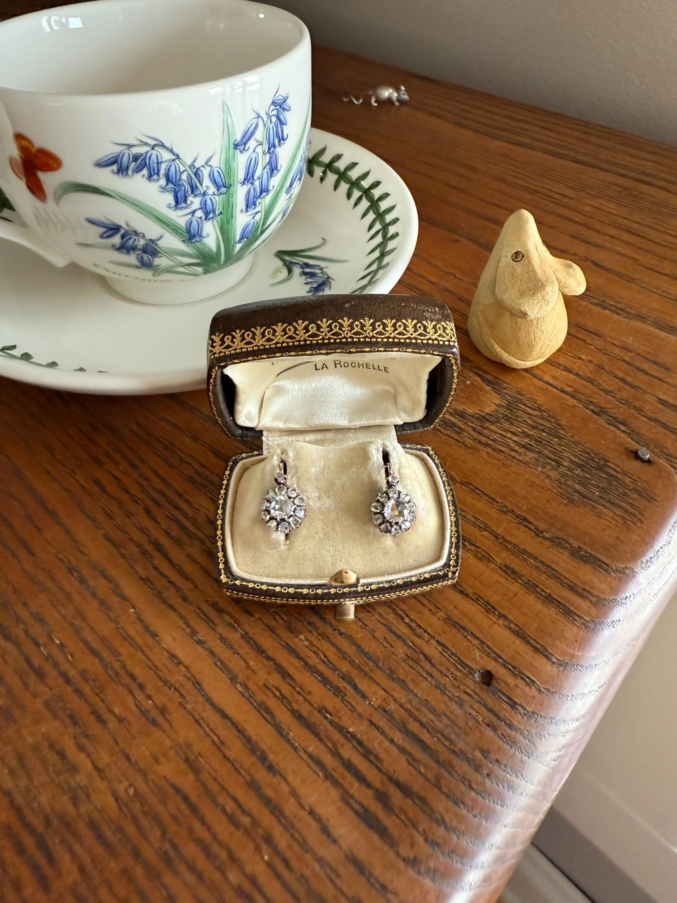 Victorian ANTIQUE Rose Cut Diamond Cluster Dormeuse Earrings French 18k Gold Solid 1.7 Carat Face Up Daisy Halo Dangle Belle Epoque - Image 9