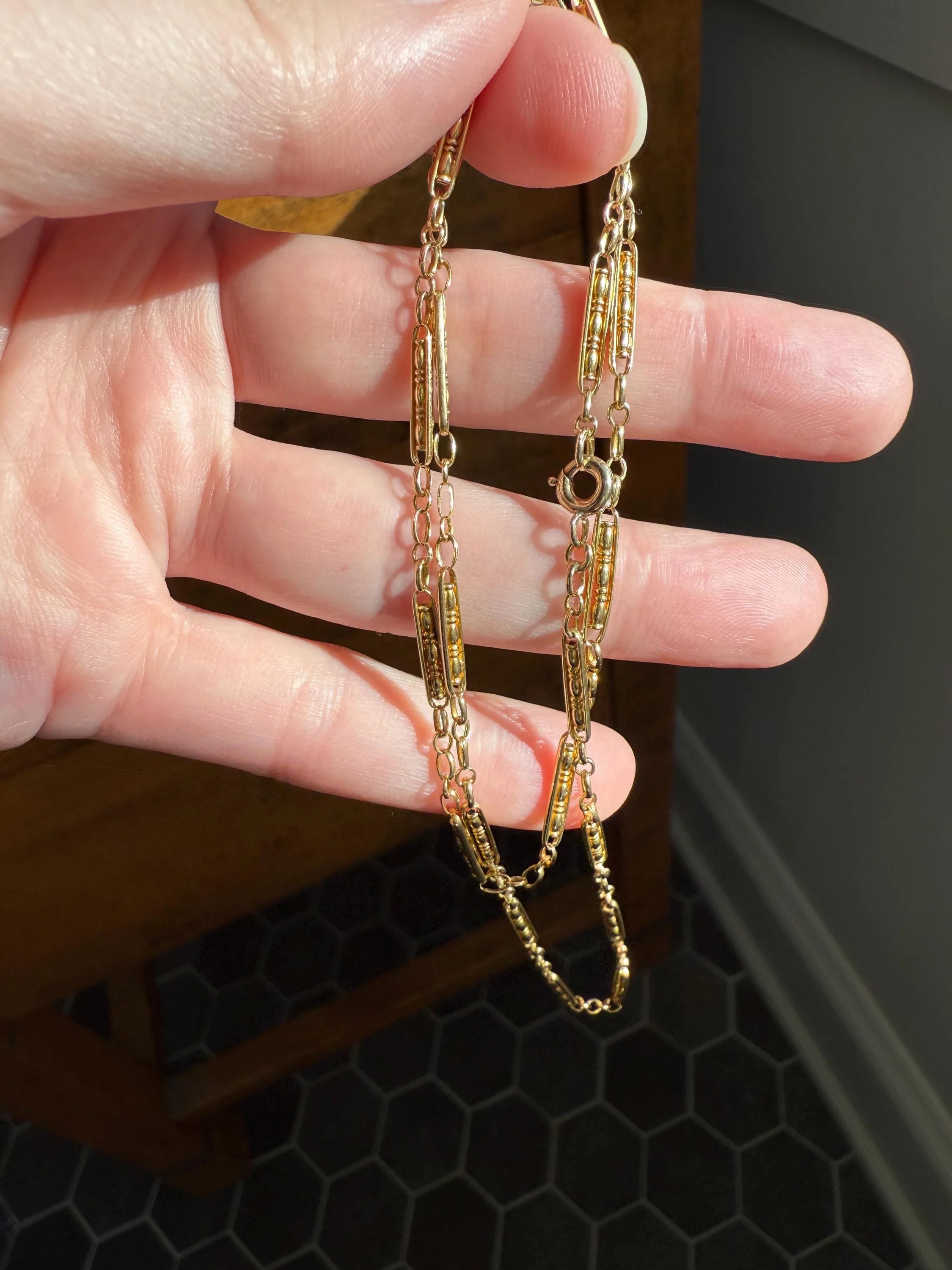 Victorian French Bar Twist Link Antique 6.9g 18k Gold Necklace Staple Chain 19.25" Collar Multi Wrap Bracelet - Image 4