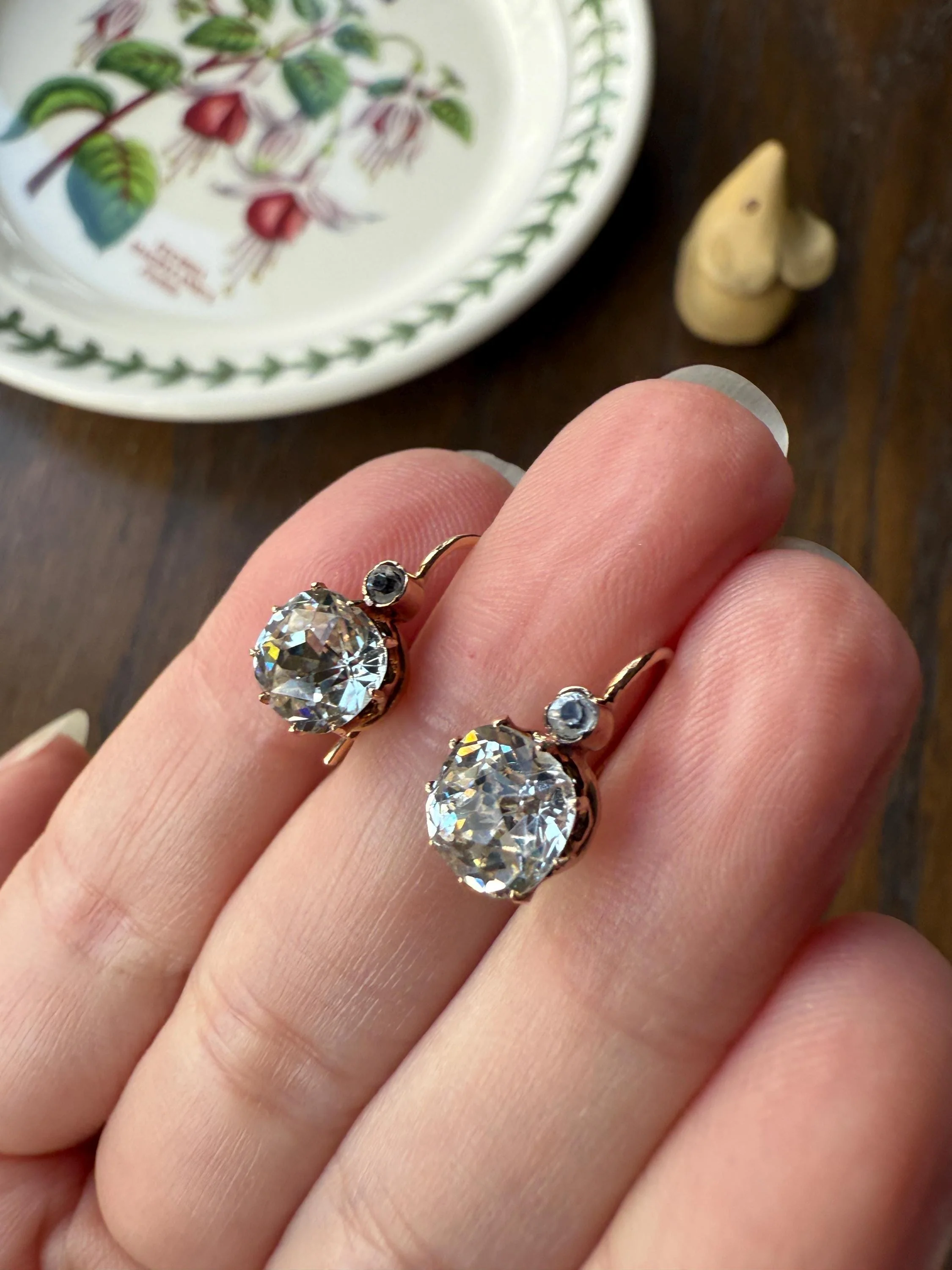 Victorian Large 4.5 Carats Total Antique Dangle Earrings Super Chunky Foiled Paste 18k Gold 4.5ctw Original Hand Made Mounts - Image 10