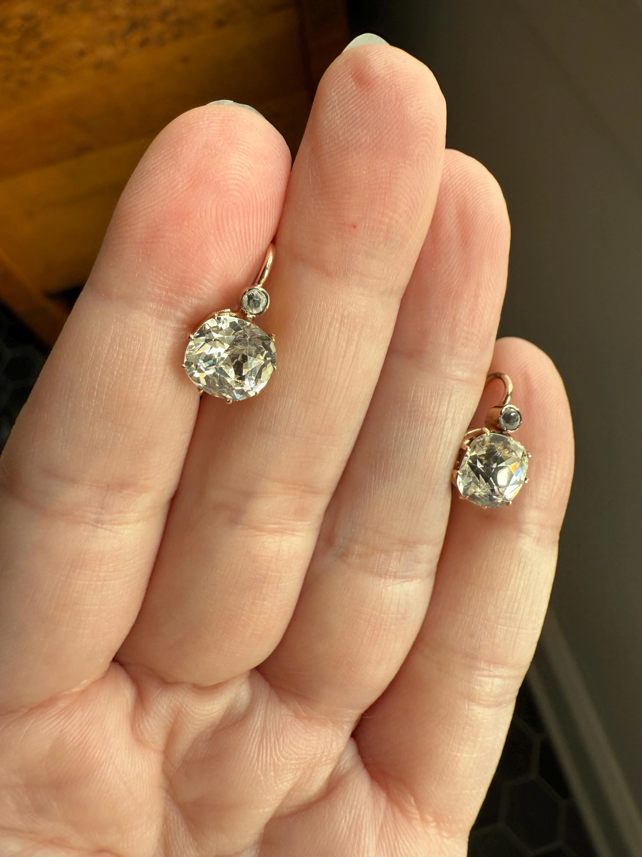 Victorian Large 4.5 Carats Total Antique Dangle Earrings Super Chunky Foiled Paste 18k Gold 4.5ctw Original Hand Made Mounts - Image 15