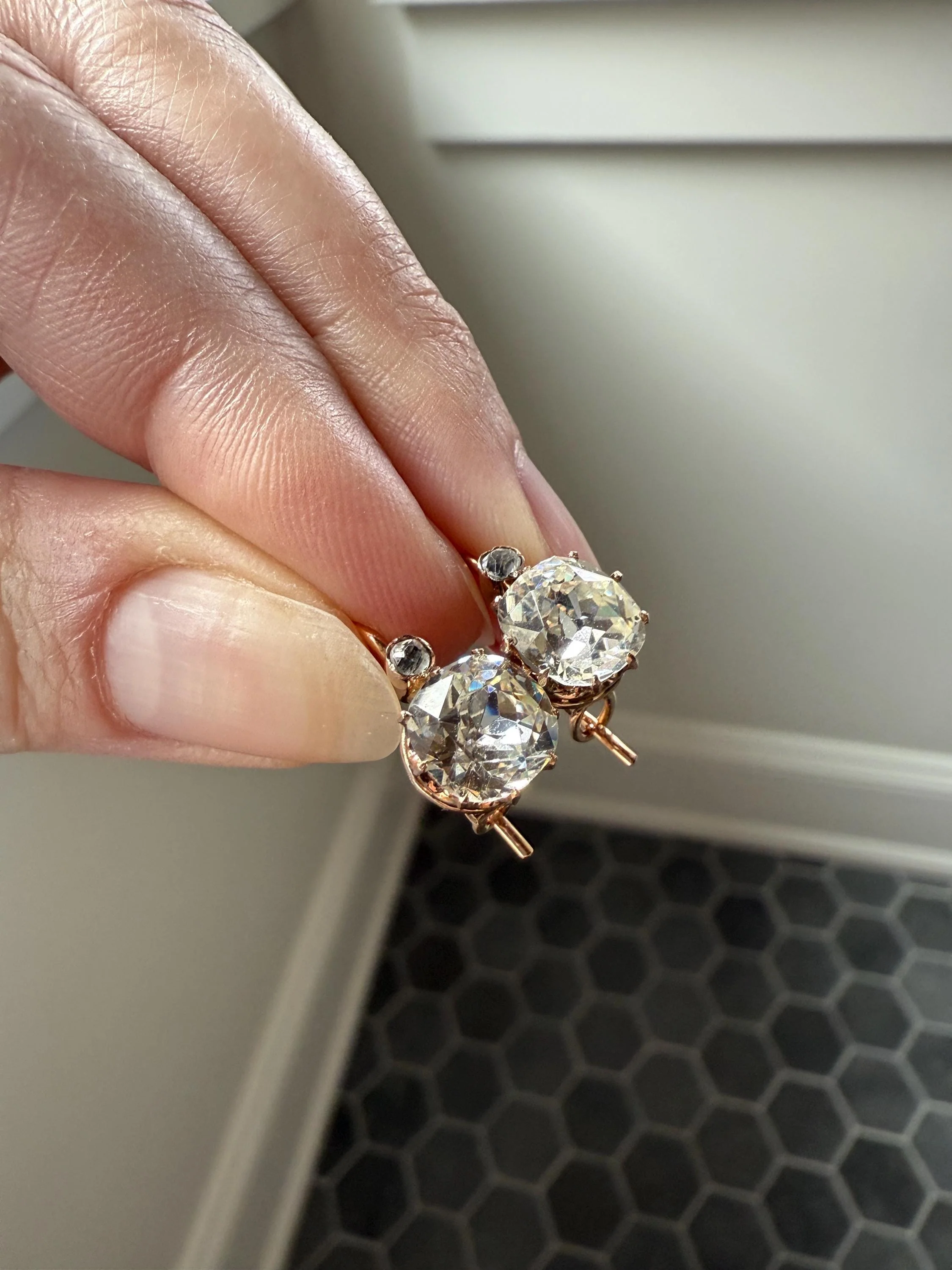 Victorian Large 4.5 Carats Total Antique Dangle Earrings Super Chunky Foiled Paste 18k Gold 4.5ctw Original Hand Made Mounts - Image 16