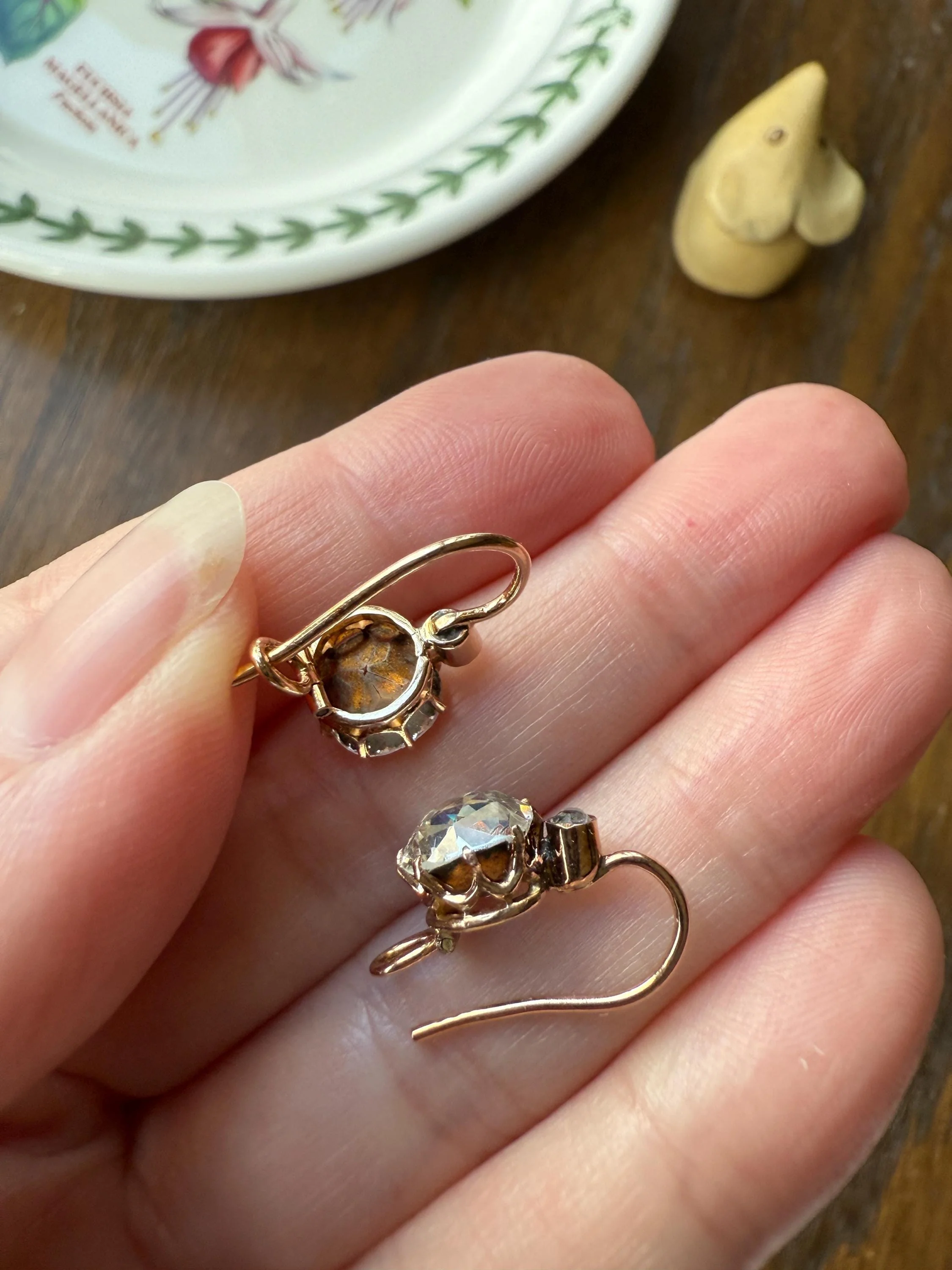 Victorian Large 4.5 Carats Total Antique Dangle Earrings Super Chunky Foiled Paste 18k Gold 4.5ctw Original Hand Made Mounts - Image 17