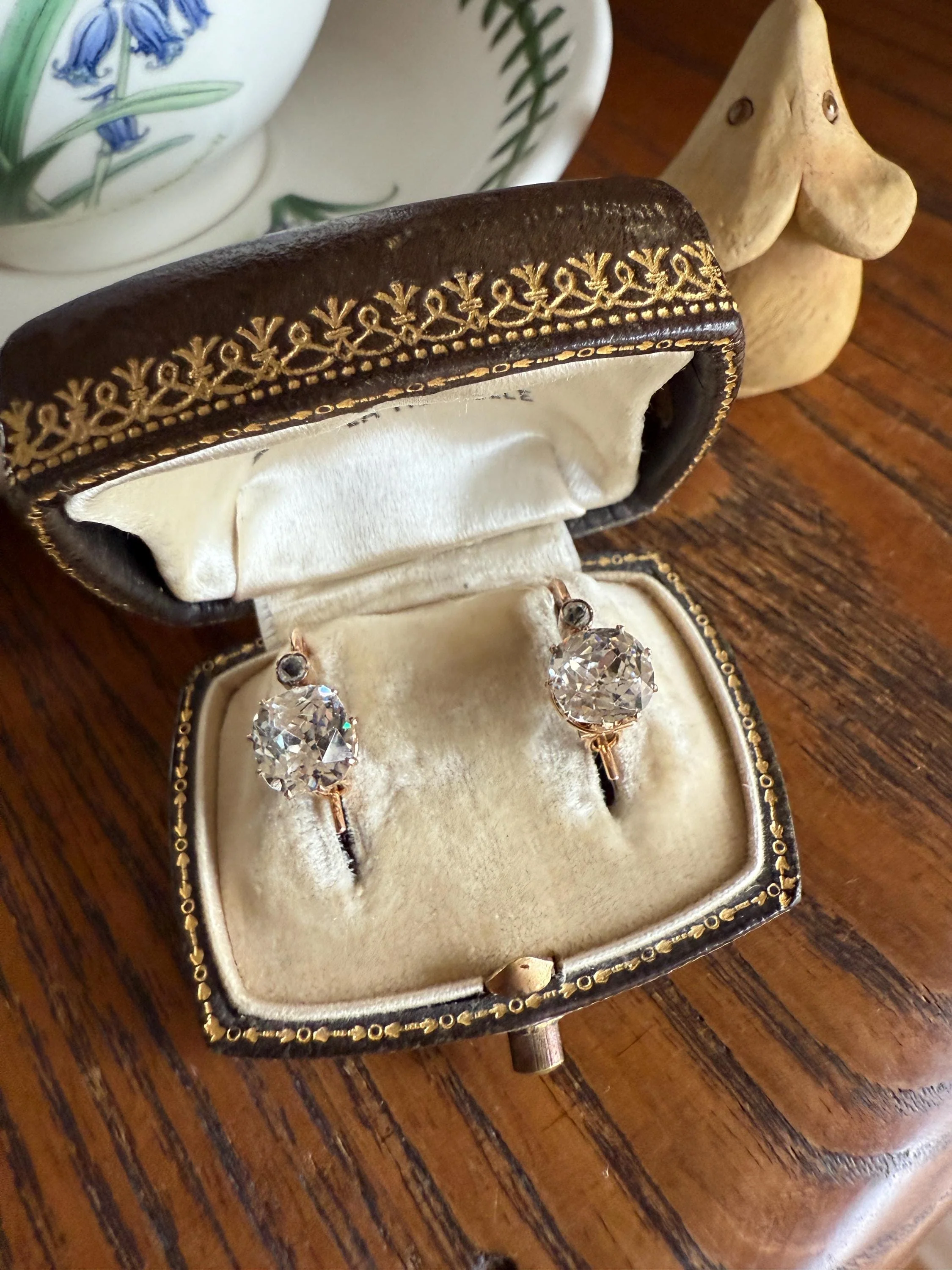 Victorian Large 4.5 Carats Total Antique Dangle Earrings Super Chunky Foiled Paste 18k Gold 4.5ctw Original Hand Made Mounts - Image 19