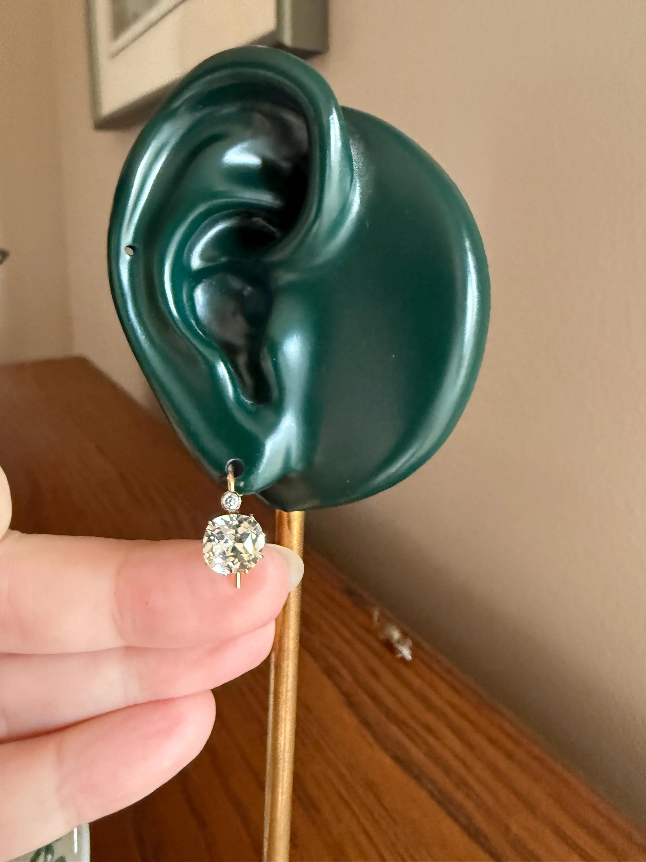 Victorian Large 4.5 Carats Total Antique Dangle Earrings Super Chunky Foiled Paste 18k Gold 4.5ctw Original Hand Made Mounts - Image 3