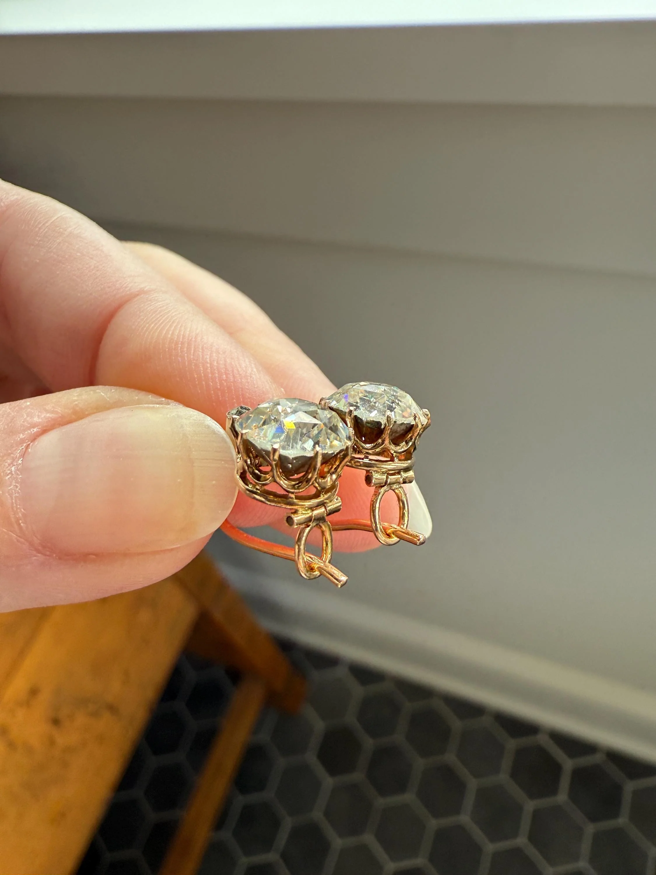 Victorian Large 4.5 Carats Total Antique Dangle Earrings Super Chunky Foiled Paste 18k Gold 4.5ctw Original Hand Made Mounts - Image 5