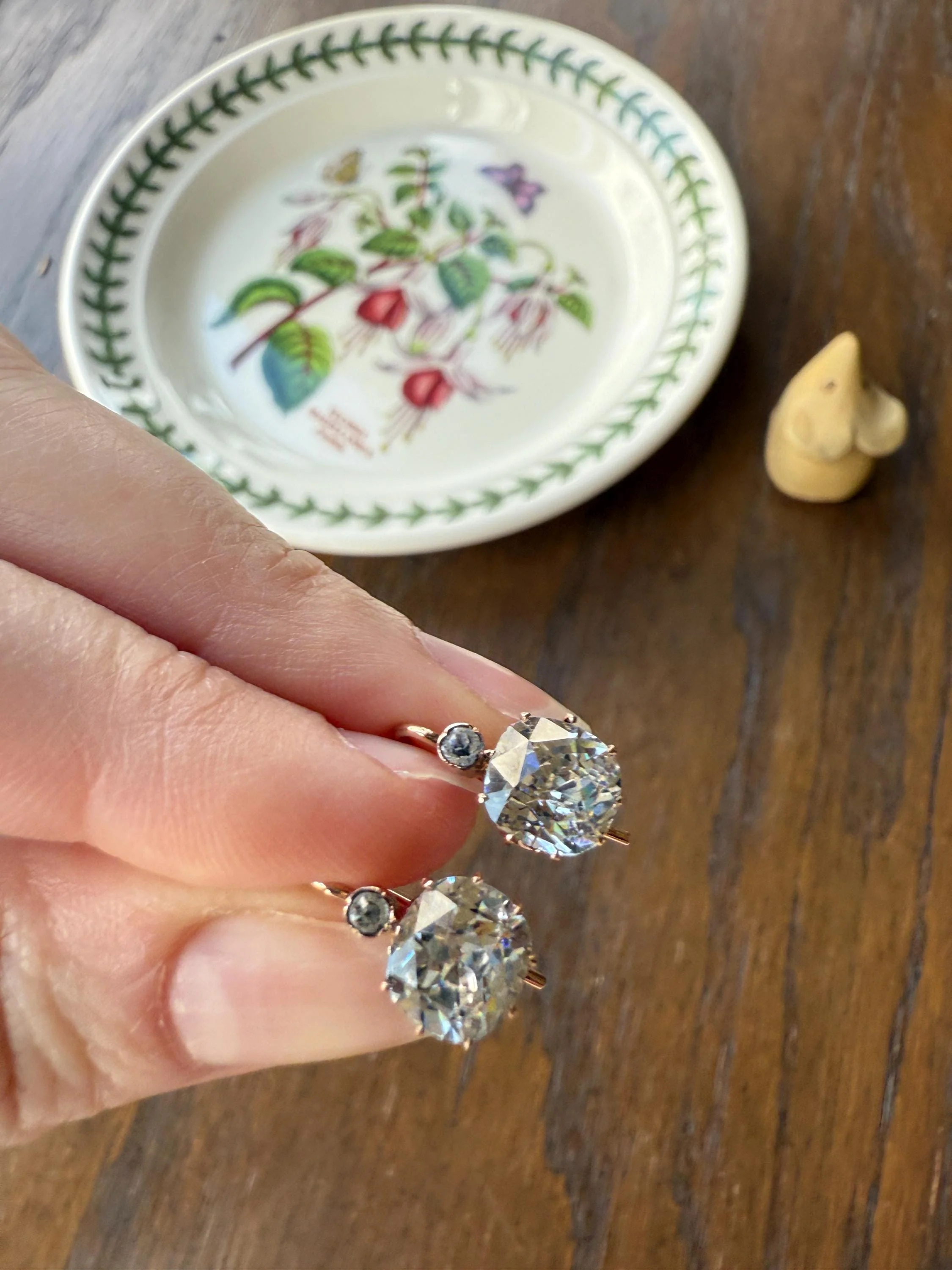 Victorian Large 4.5 Carats Total Antique Dangle Earrings Super Chunky Foiled Paste 18k Gold 4.5ctw Original Hand Made Mounts - Image 6