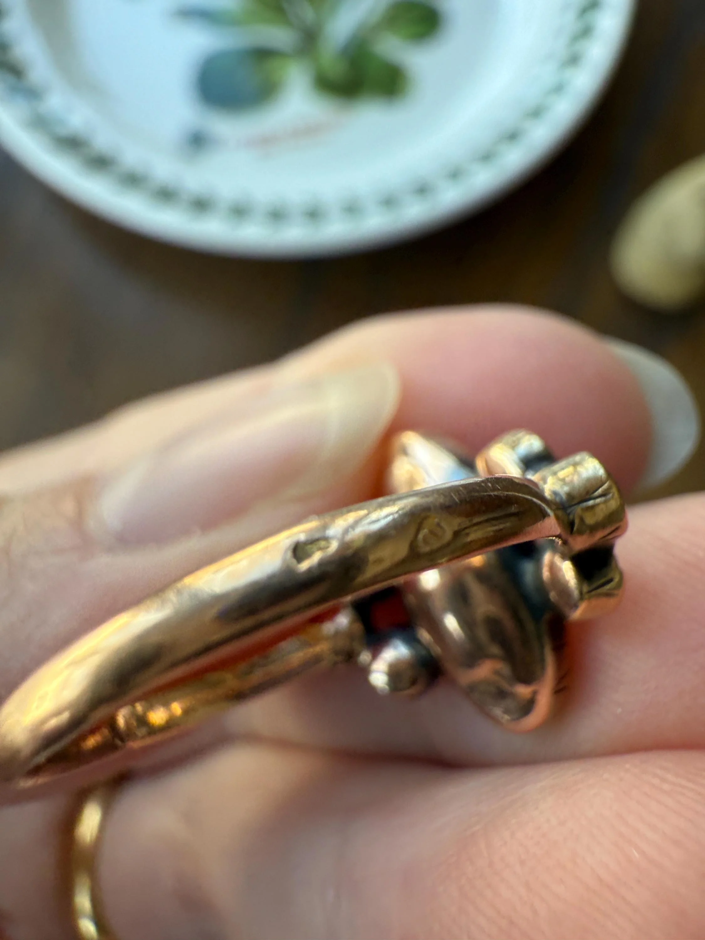 Victorian Perpignan Rose Cut GARNET French Seven Stone Ring Marquise & Round Betrothal Band 18k Gold Antique Period Hallmark Juicy Glow Red - Image 13