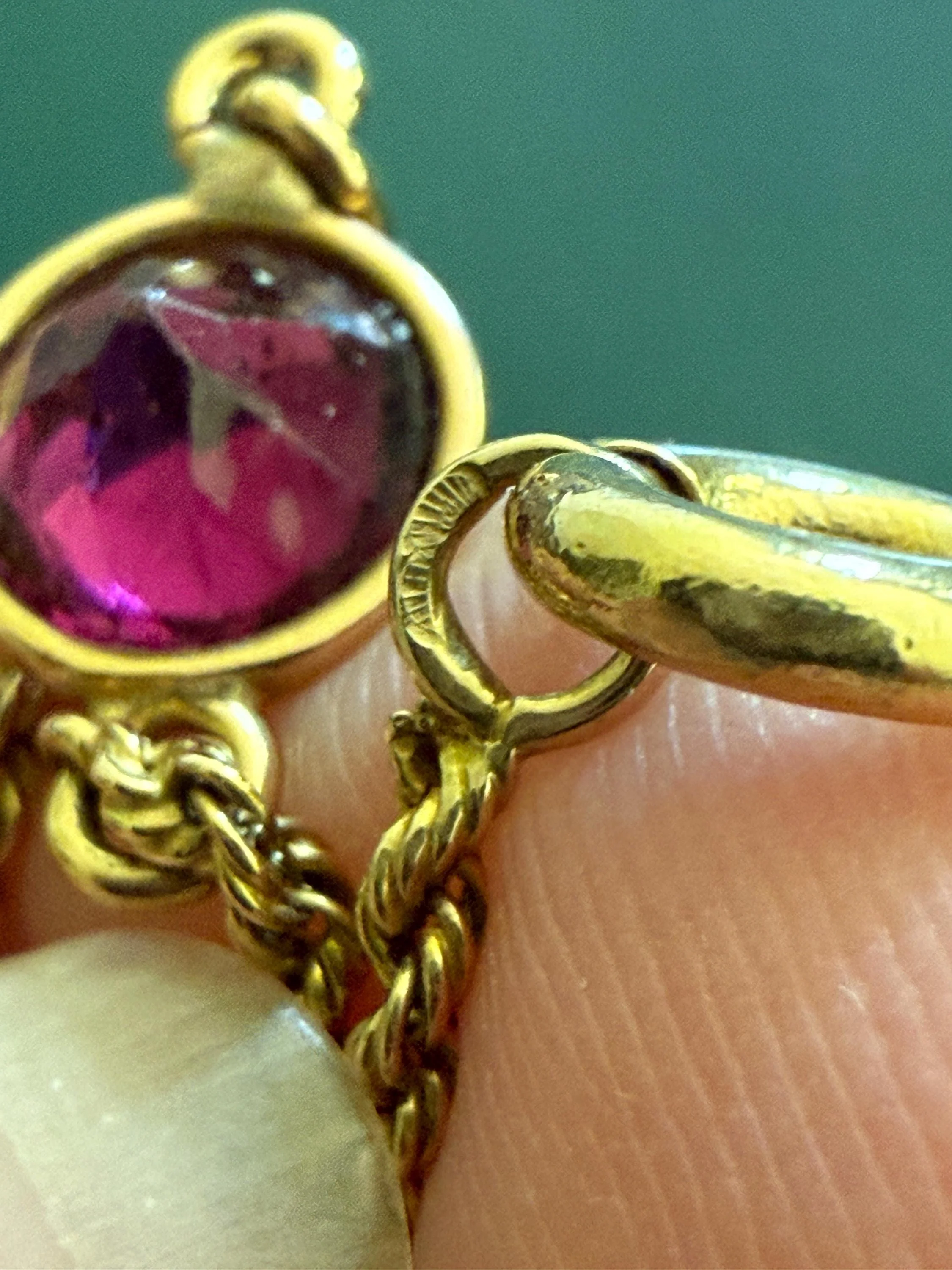Victorian X Long Antique GARNET Station Chain Guard 67 Inch (!) 5.5 FEET 22g 14k GOLD Necklace Berry Pink Purple Neckmess Body Chain Gift - Image 10