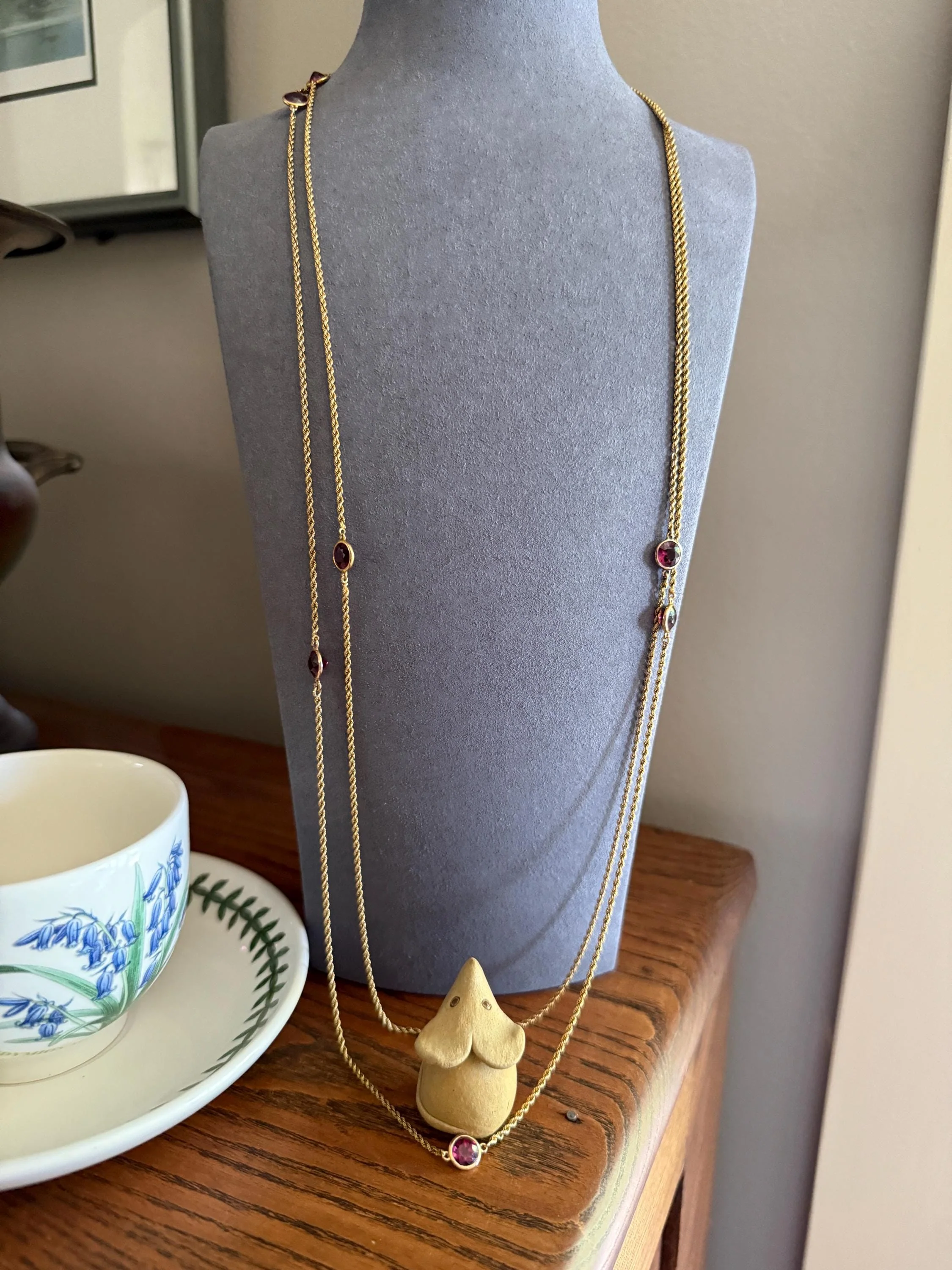 Victorian X Long Antique GARNET Station Chain Guard 67 Inch (!) 5.5 FEET 22g 14k GOLD Necklace Berry Pink Purple Neckmess Body Chain Gift - Image 11
