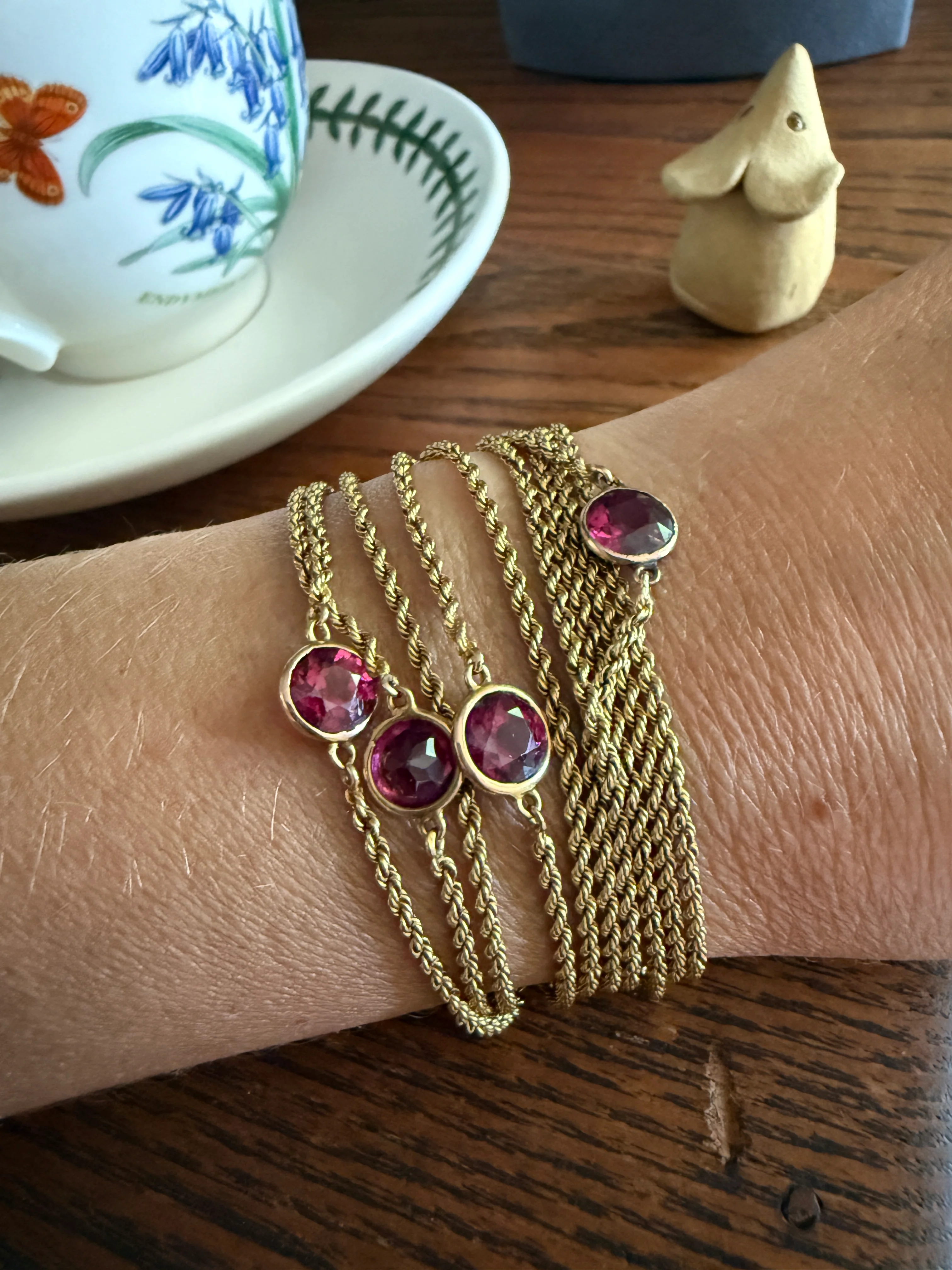 Victorian X Long Antique GARNET Station Chain Guard 67 Inch (!) 5.5 FEET 22g 14k GOLD Necklace Berry Pink Purple Neckmess Body Chain Gift - Image 13