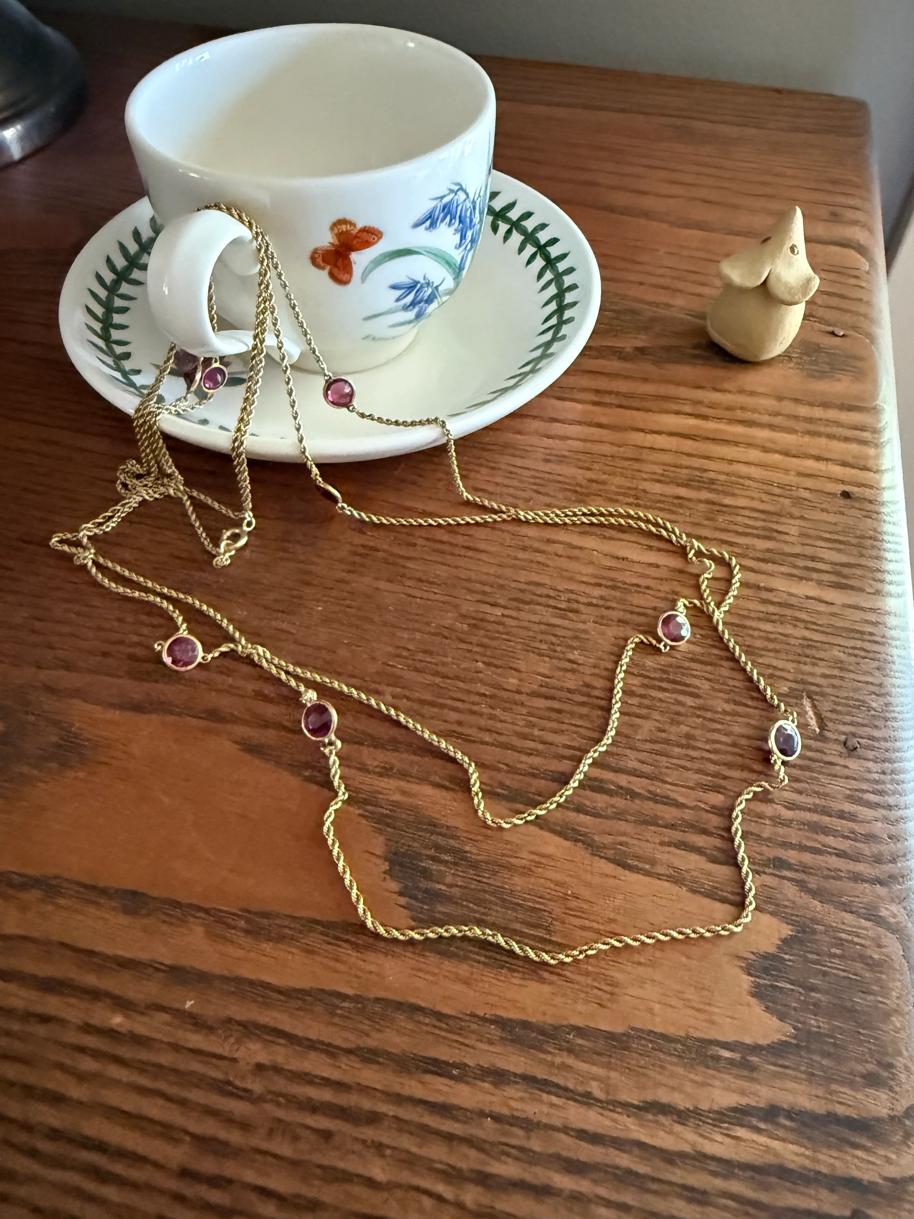 Victorian X Long Antique GARNET Station Chain Guard 67 Inch (!) 5.5 FEET 22g 14k GOLD Necklace Berry Pink Purple Neckmess Body Chain Gift - Image 14