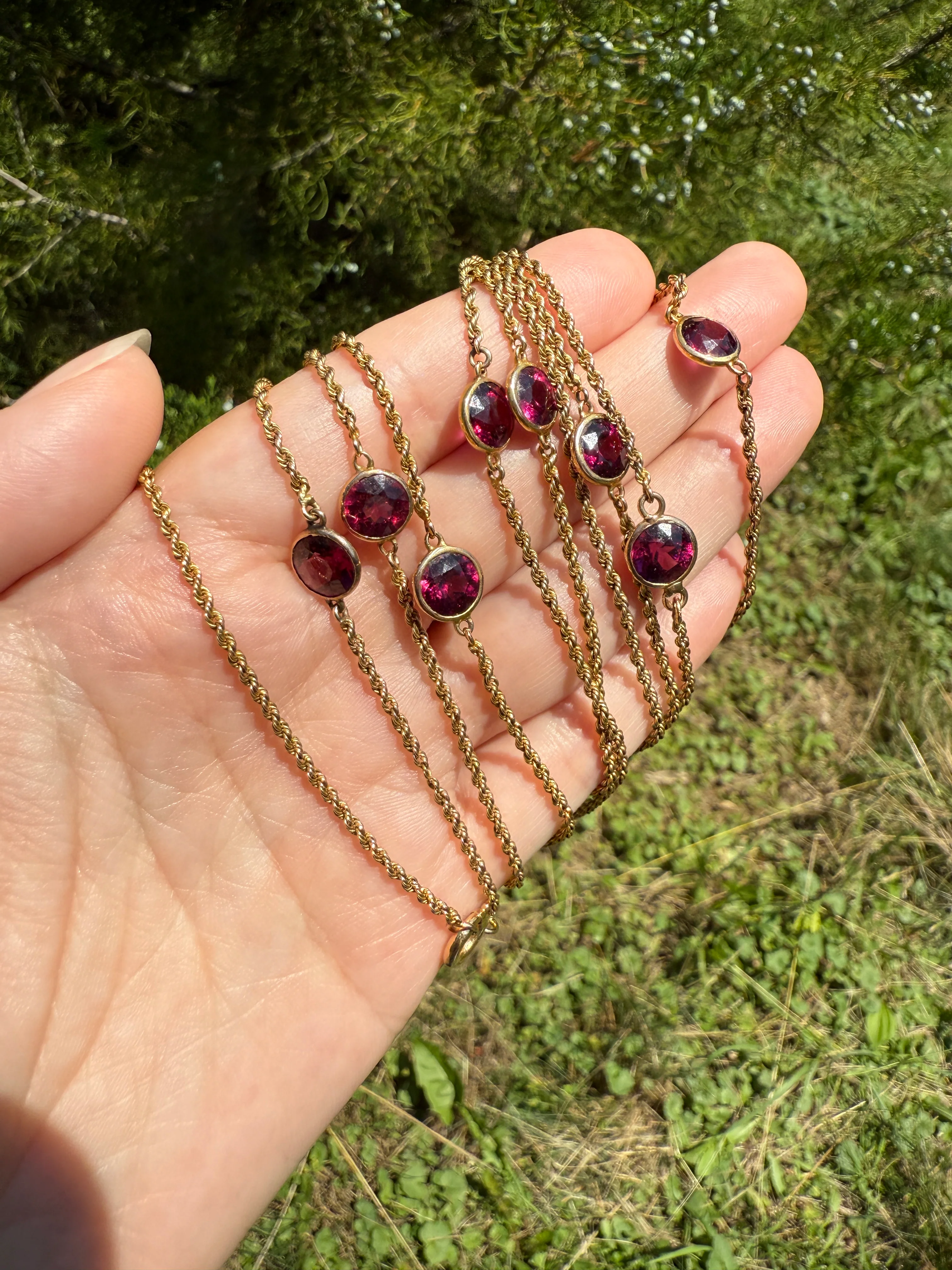 Victorian X Long Antique GARNET Station Chain Guard 67 Inch (!) 5.5 FEET 22g 14k GOLD Necklace Berry Pink Purple Neckmess Body Chain Gift - Image 21