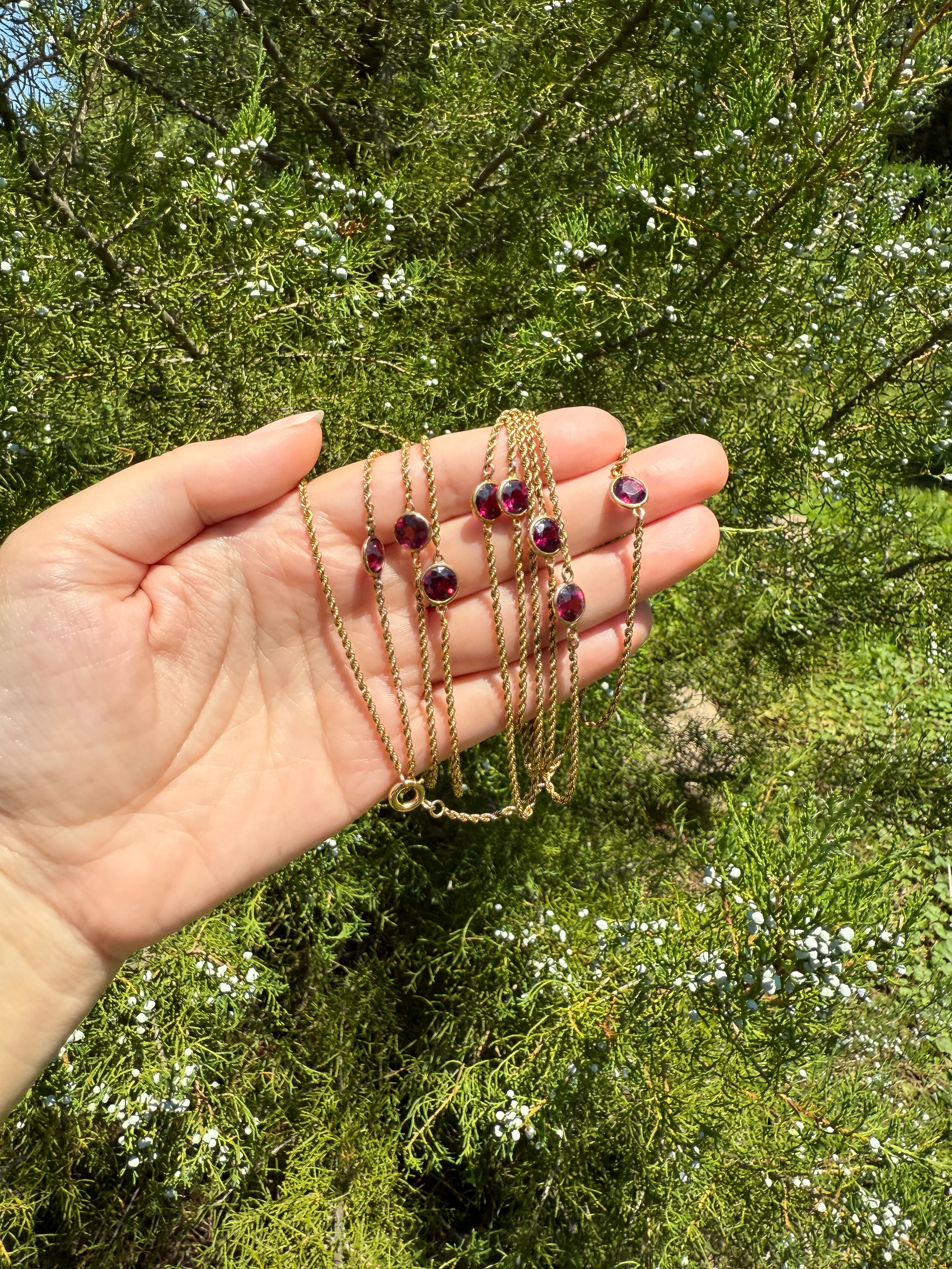 Victorian X Long Antique GARNET Station Chain Guard 67 Inch (!) 5.5 FEET 22g 14k GOLD Necklace Berry Pink Purple Neckmess Body Chain Gift - Image 22