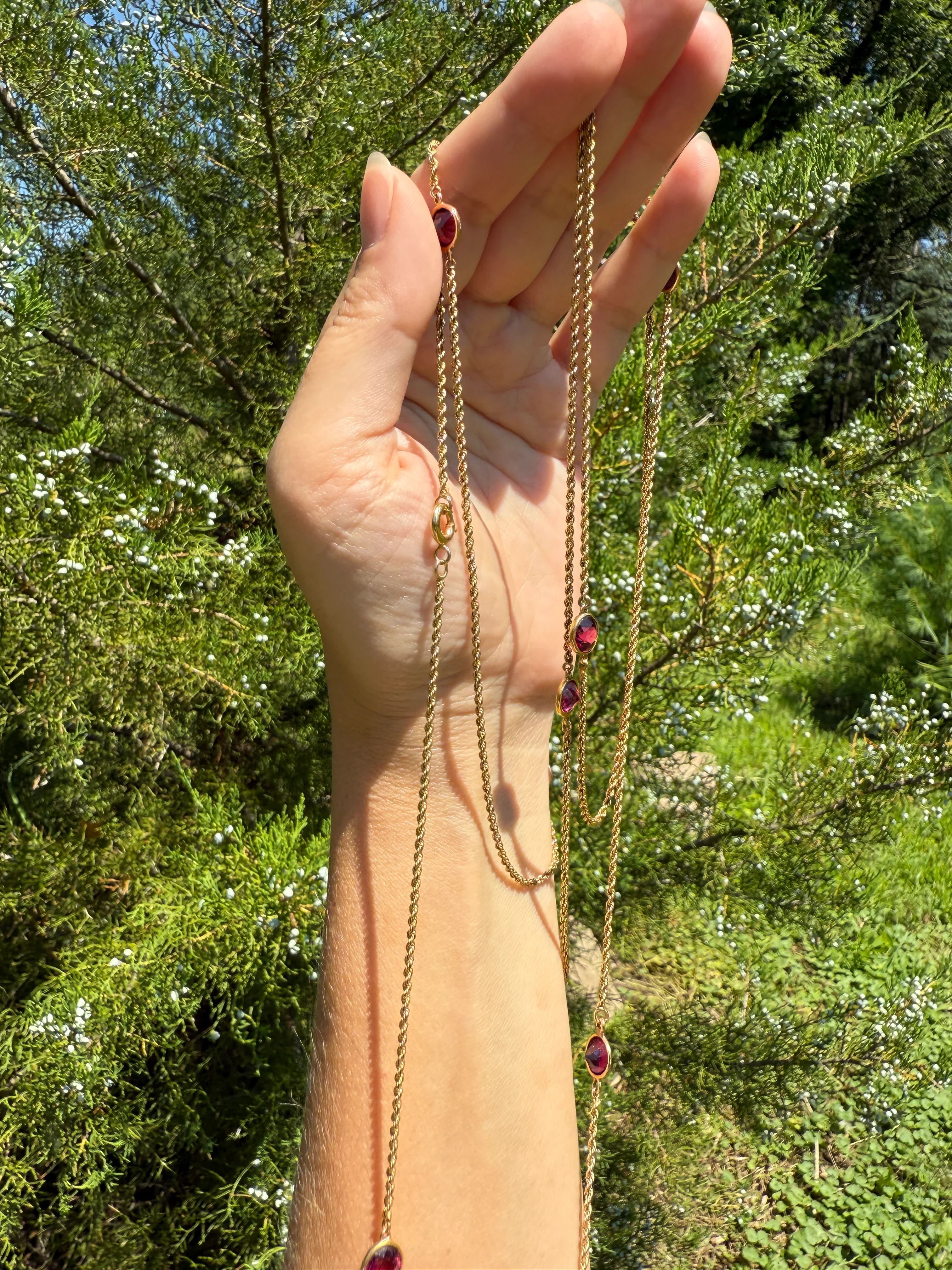 Victorian X Long Antique GARNET Station Chain Guard 67 Inch (!) 5.5 FEET 22g 14k GOLD Necklace Berry Pink Purple Neckmess Body Chain Gift - Image 24