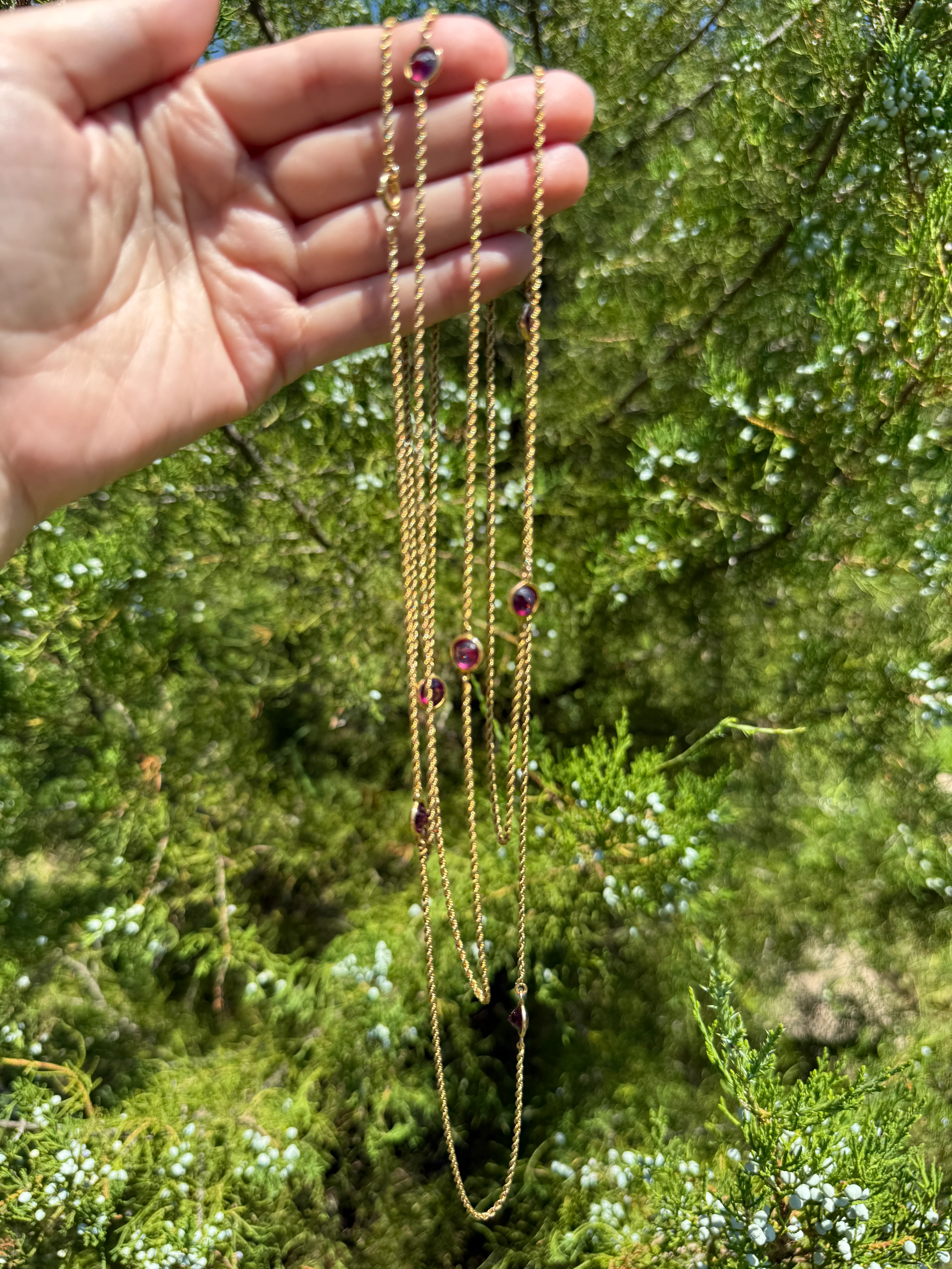 Victorian X Long Antique GARNET Station Chain Guard 67 Inch (!) 5.5 FEET 22g 14k GOLD Necklace Berry Pink Purple Neckmess Body Chain Gift - Image 28