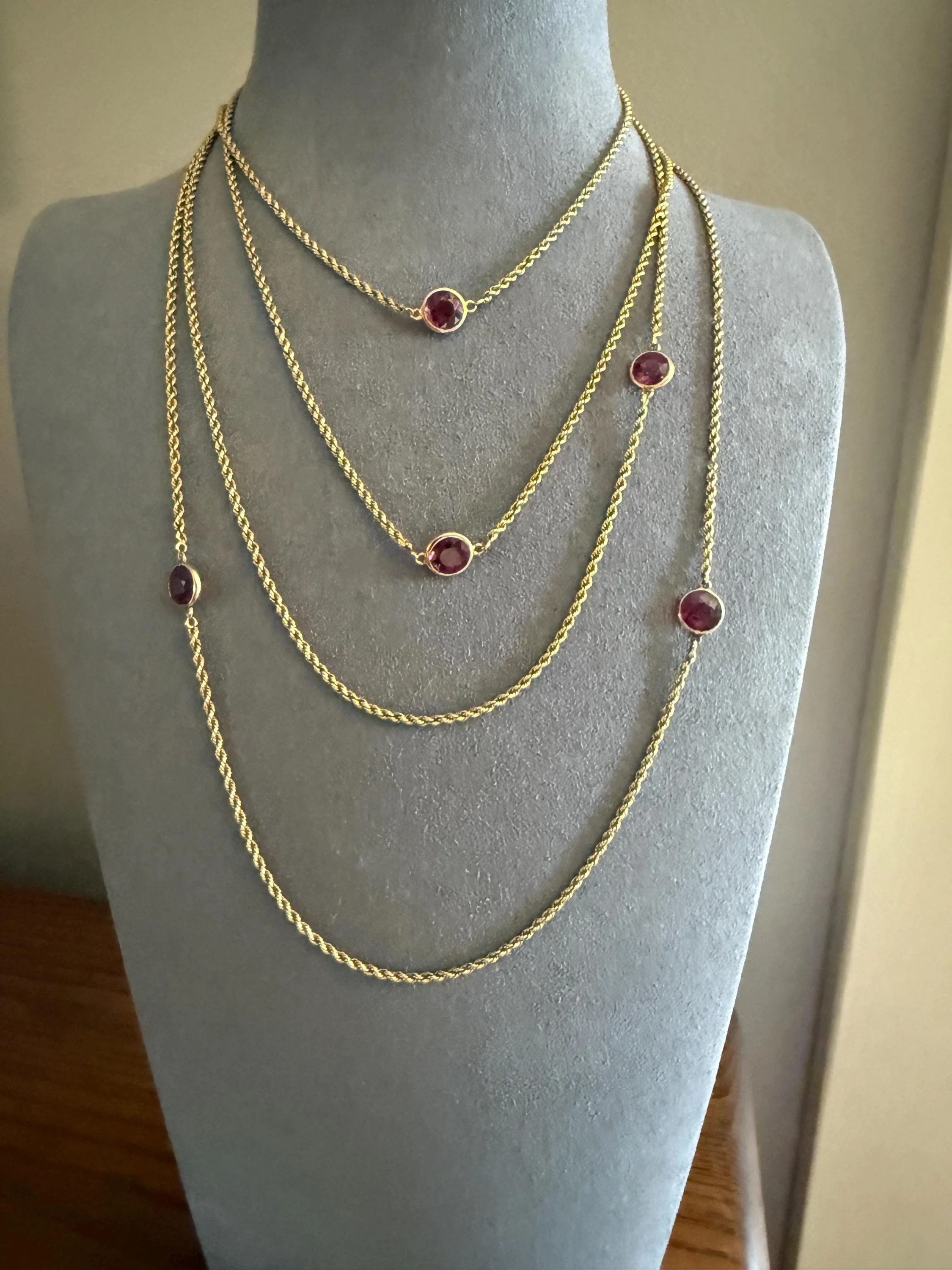 Victorian X Long Antique GARNET Station Chain Guard 67 Inch (!) 5.5 FEET 22g 14k GOLD Necklace Berry Pink Purple Neckmess Body Chain Gift - Image 4