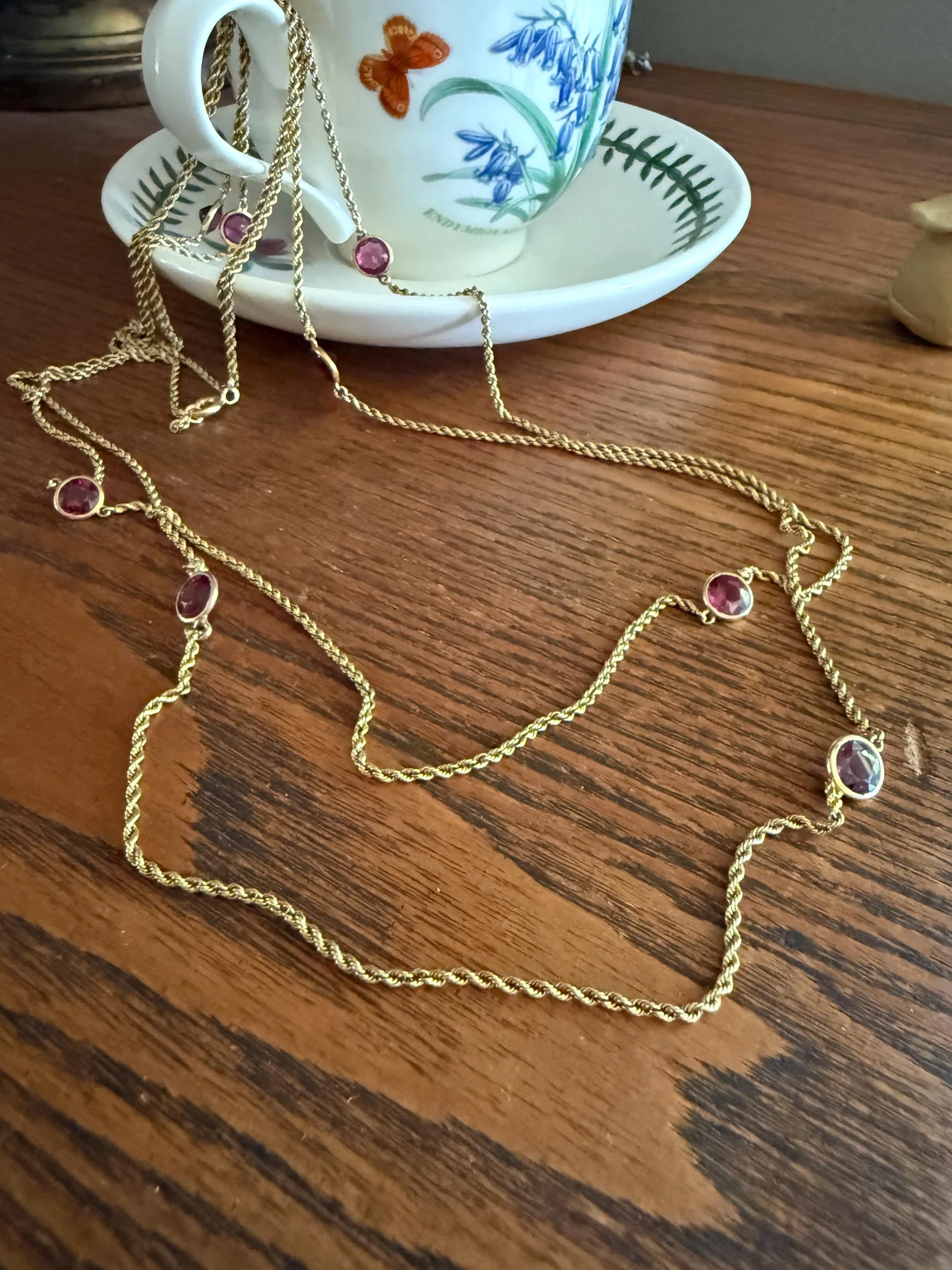 Victorian X Long Antique GARNET Station Chain Guard 67 Inch (!) 5.5 FEET 22g 14k GOLD Necklace Berry Pink Purple Neckmess Body Chain Gift - Image 5