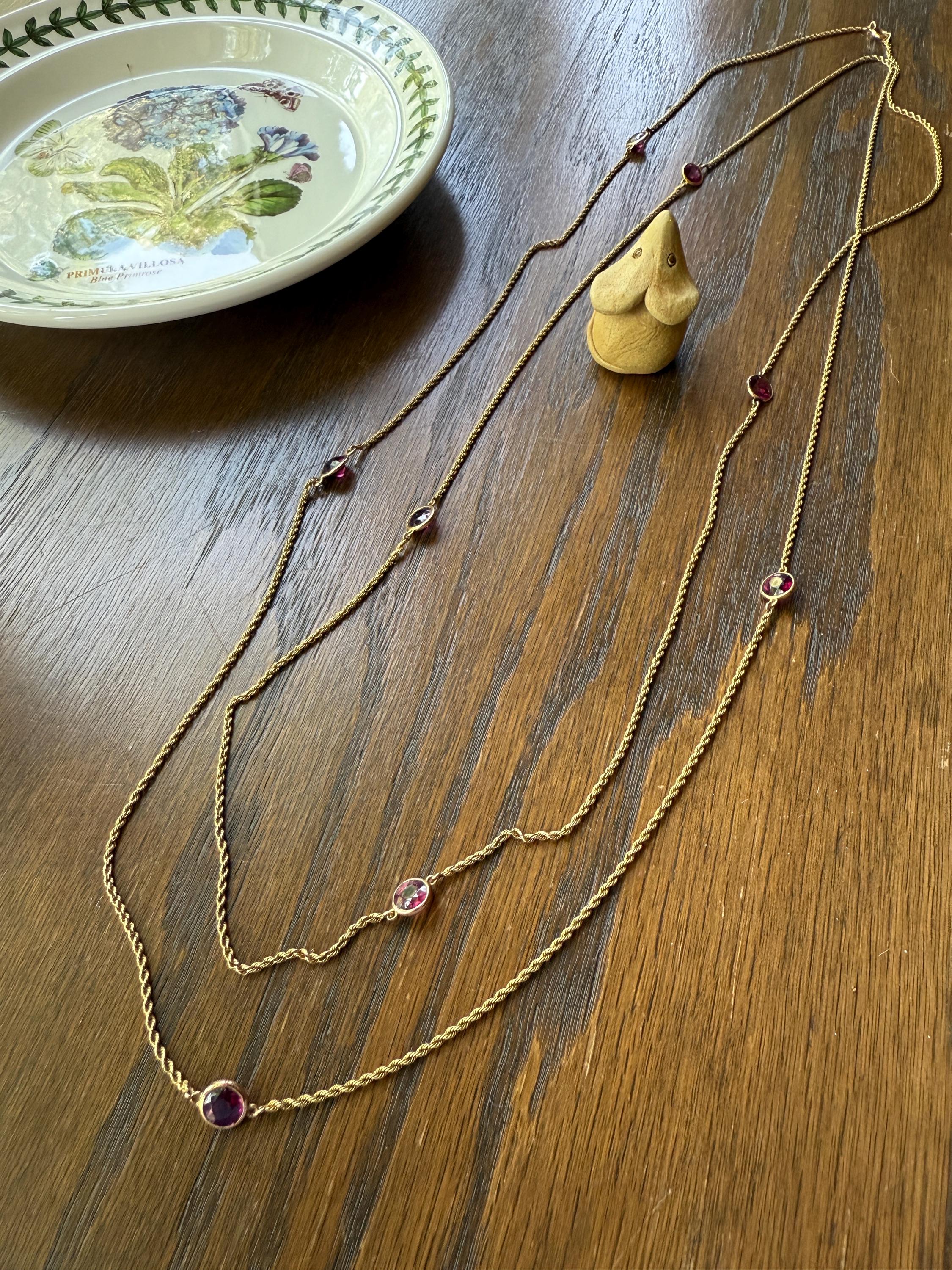 Victorian X Long Antique GARNET Station Chain Guard 67 Inch (!) 5.5 FEET 22g 14k GOLD Necklace Berry Pink Purple Neckmess Body Chain Gift - Image 7