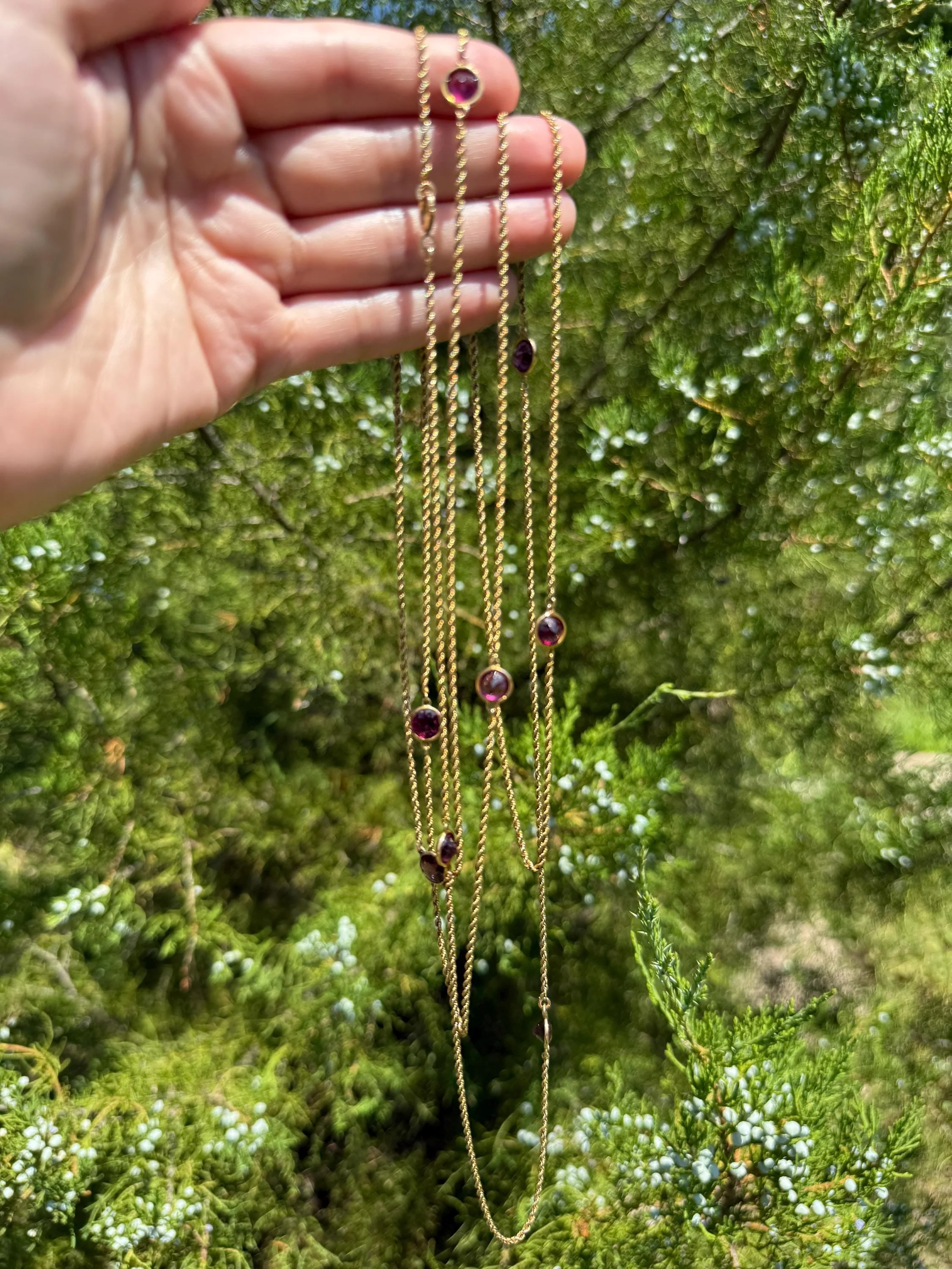 Victorian X Long Antique GARNET Station Chain Guard 67 Inch (!) 5.5 FEET 22g 14k GOLD Necklace Berry Pink Purple Neckmess Body Chain Gift - Image 8