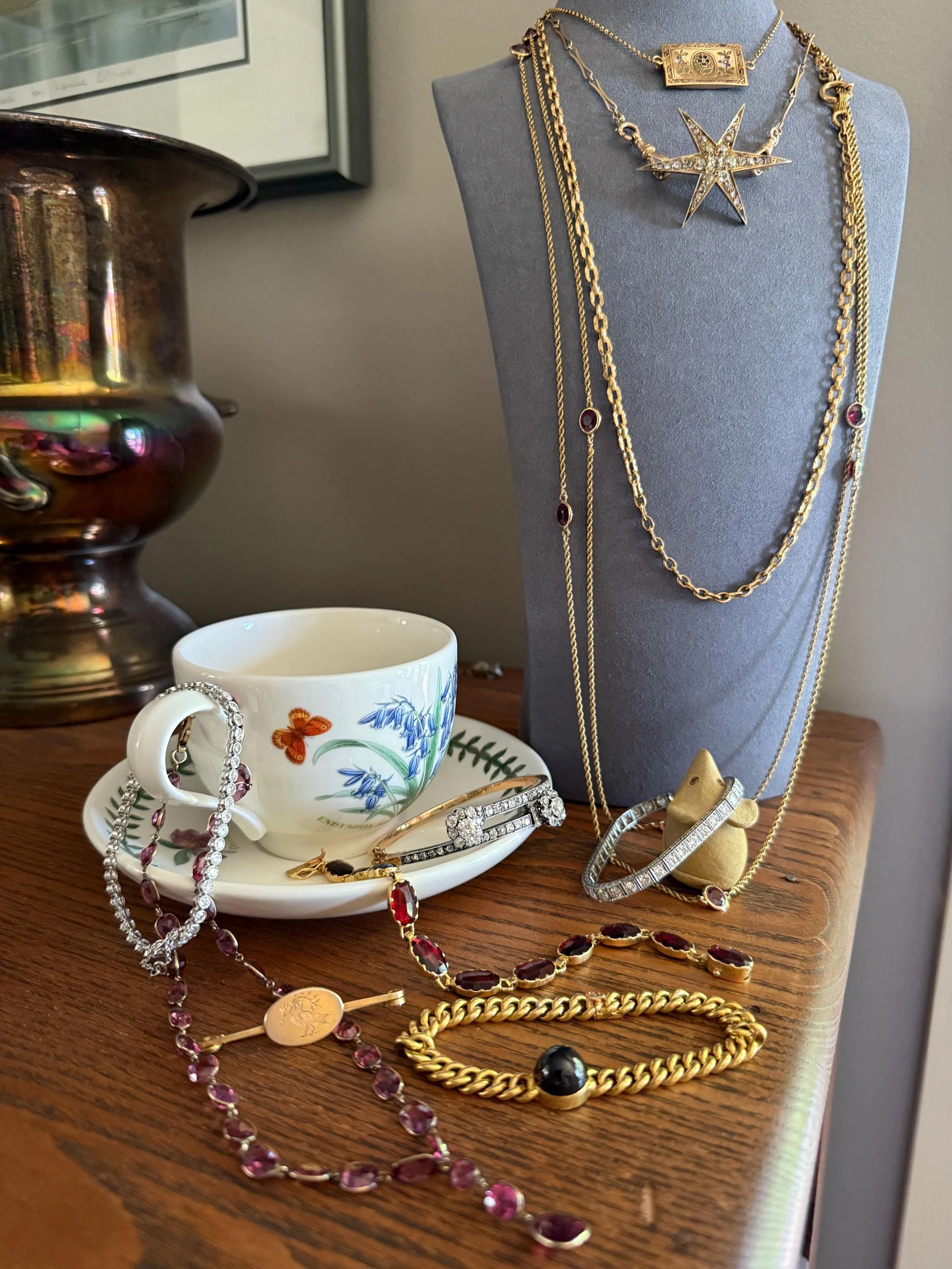 Victorian X Long Antique GARNET Station Chain Guard 67 Inch (!) 5.5 FEET 22g 14k GOLD Necklace Berry Pink Purple Neckmess Body Chain Gift - Image 9