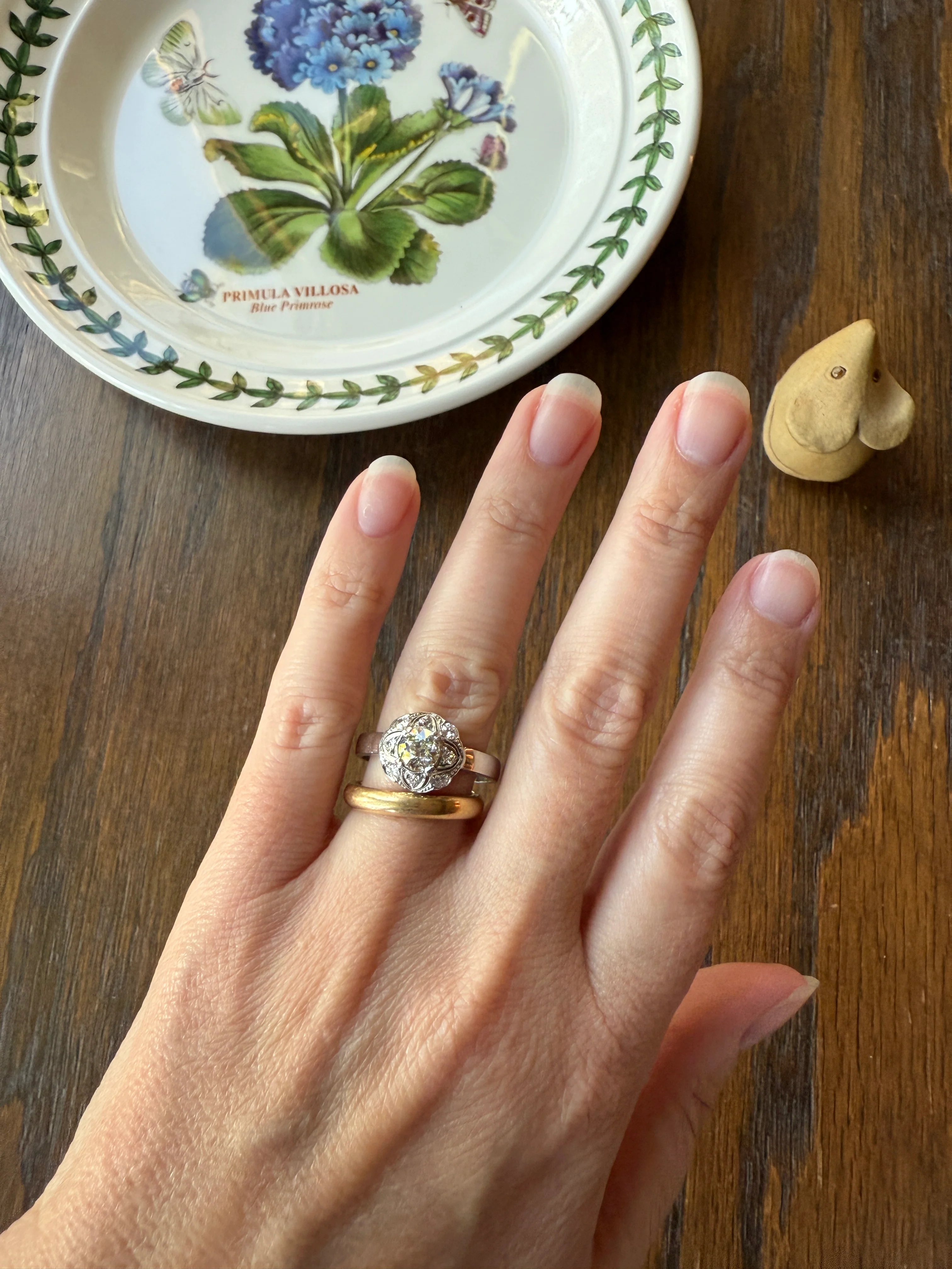 Vintage 1 Carat Tdw Antique Old European Cut Diamonds 18k White Gold Ring Scandinavian Domed Ornate Cluster Ring Art Deco Edwardian Style - Image 20