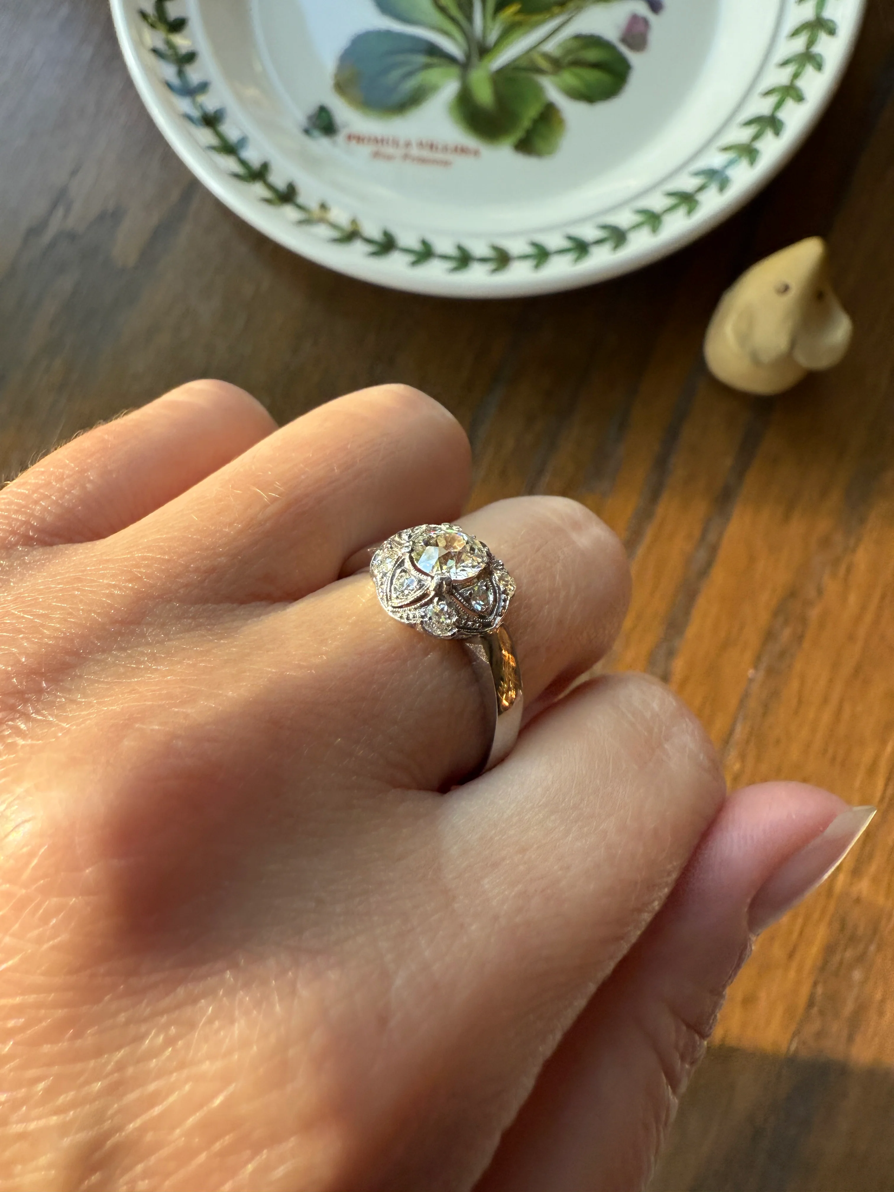 Vintage 1 Carat Tdw Antique Old European Cut Diamonds 18k White Gold Ring Scandinavian Domed Ornate Cluster Ring Art Deco Edwardian Style - Image 22