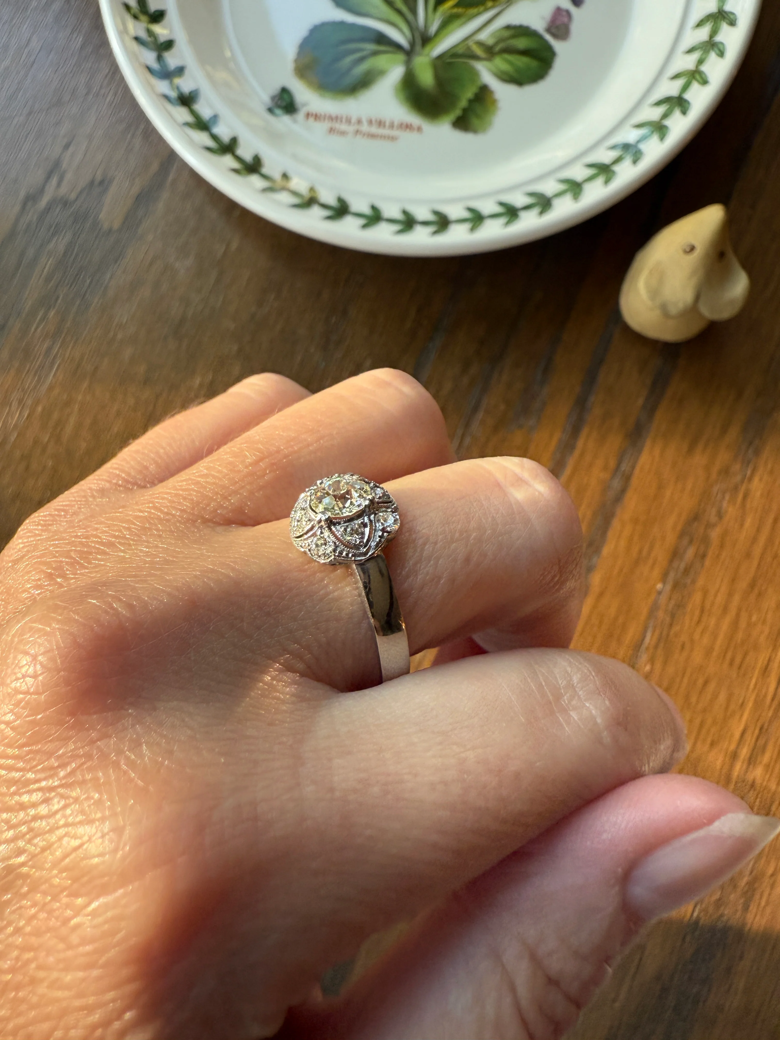 Vintage 1 Carat Tdw Antique Old European Cut Diamonds 18k White Gold Ring Scandinavian Domed Ornate Cluster Ring Art Deco Edwardian Style - Image 23