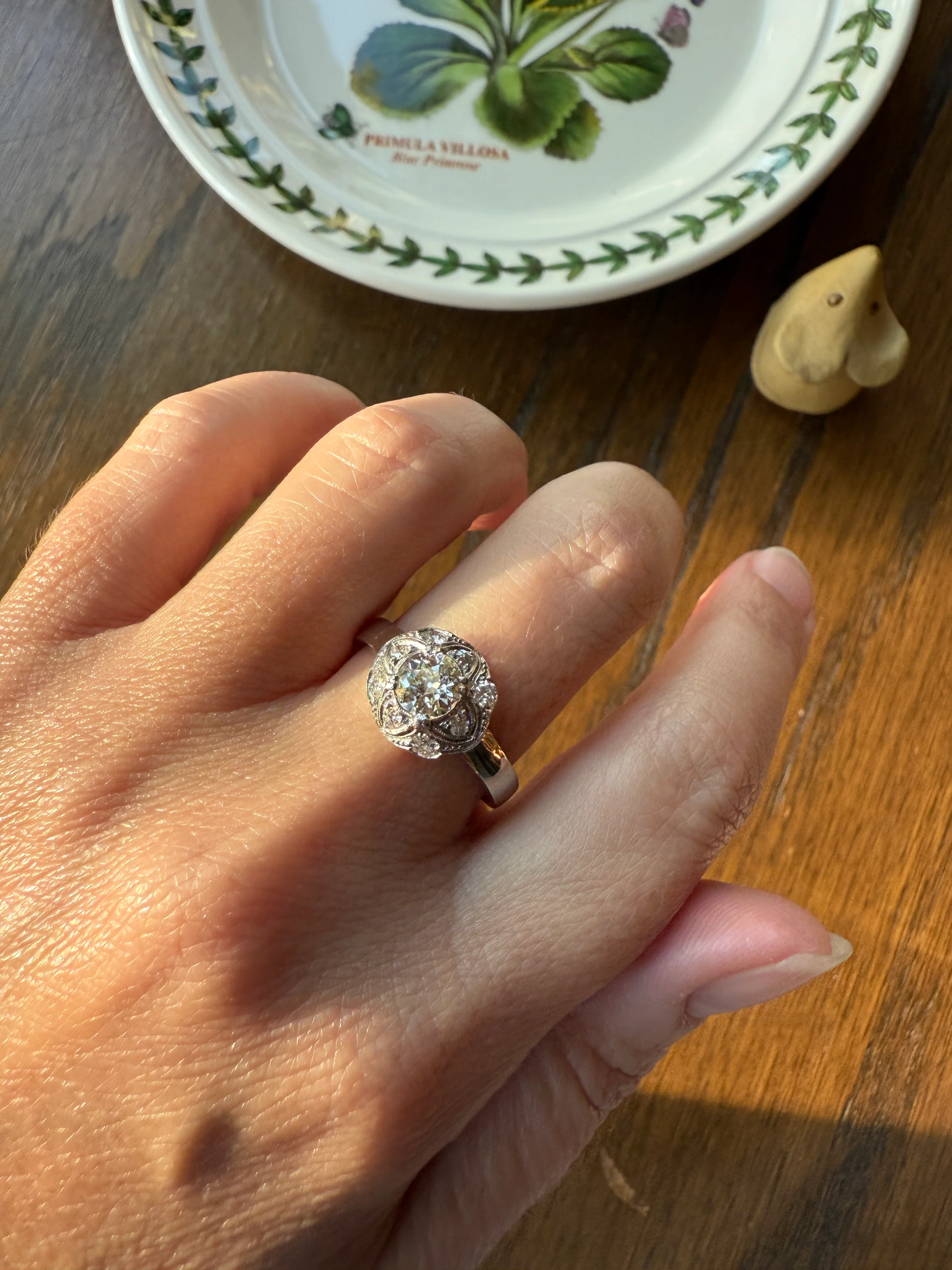 Vintage 1 Carat Tdw Antique Old European Cut Diamonds 18k White Gold Ring Scandinavian Domed Ornate Cluster Ring Art Deco Edwardian Style - Image 24