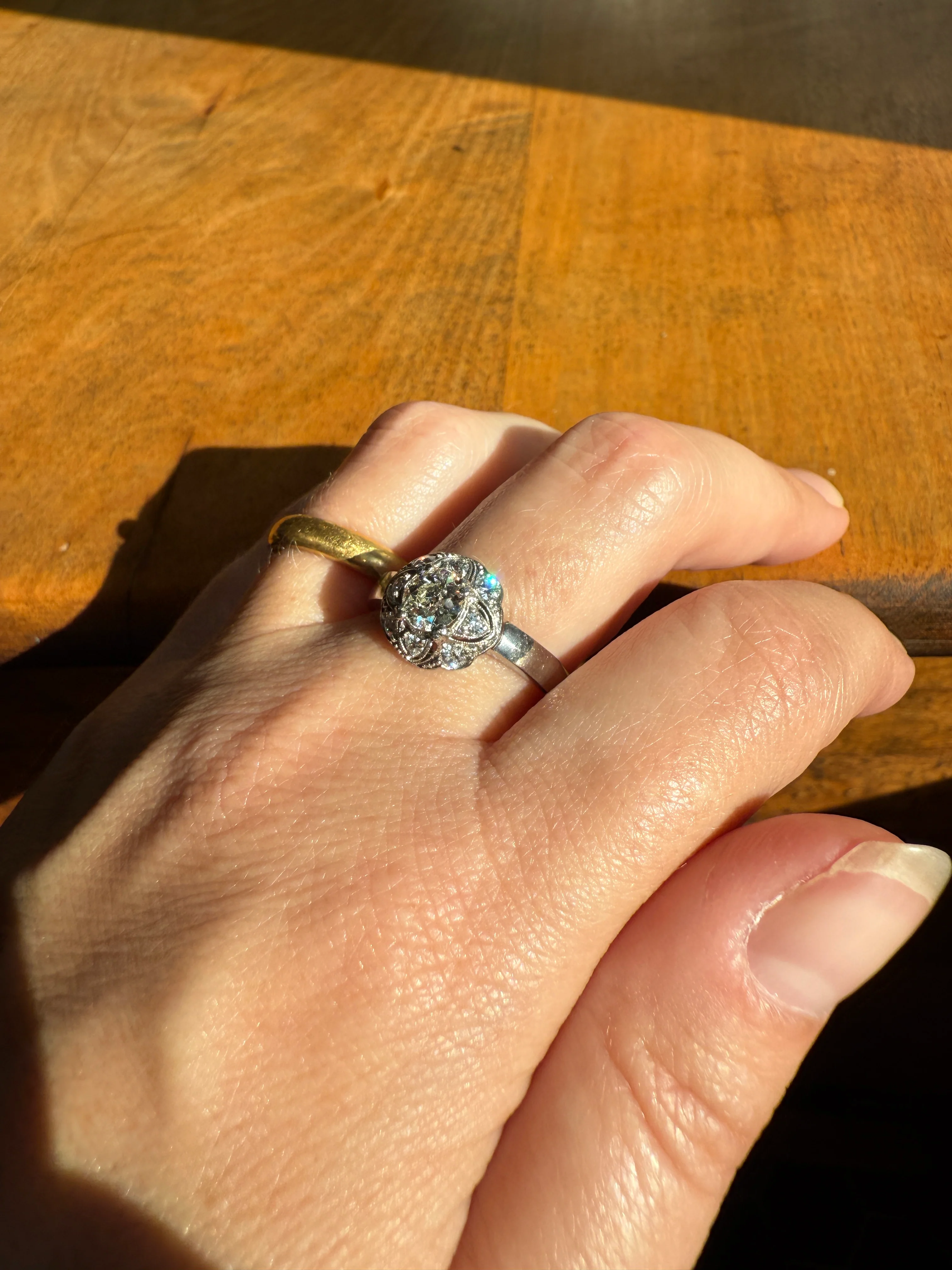 Vintage 1 Carat Tdw Antique Old European Cut Diamonds 18k White Gold Ring Scandinavian Domed Ornate Cluster Ring Art Deco Edwardian Style - Image 31
