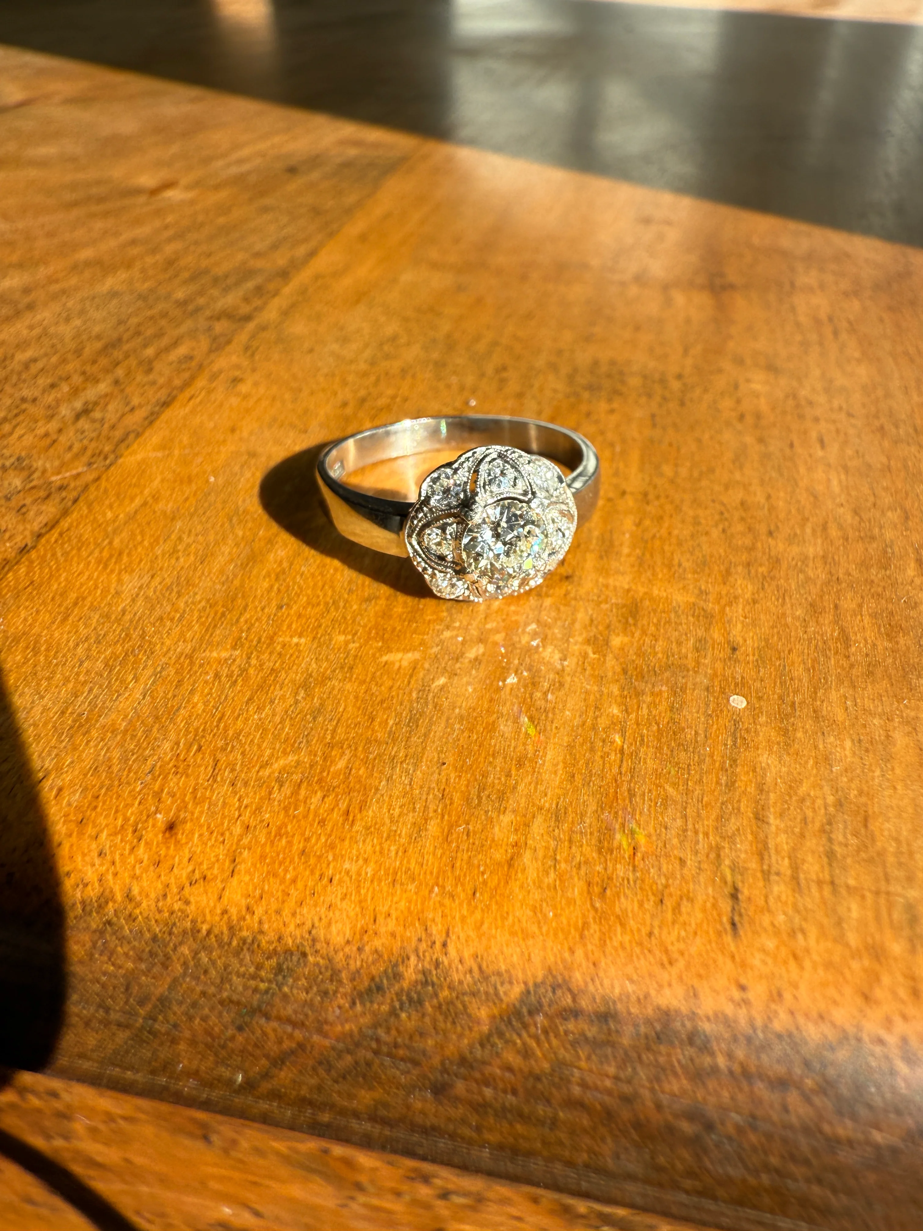 Vintage 1 Carat Tdw Antique Old European Cut Diamonds 18k White Gold Ring Scandinavian Domed Ornate Cluster Ring Art Deco Edwardian Style - Image 32