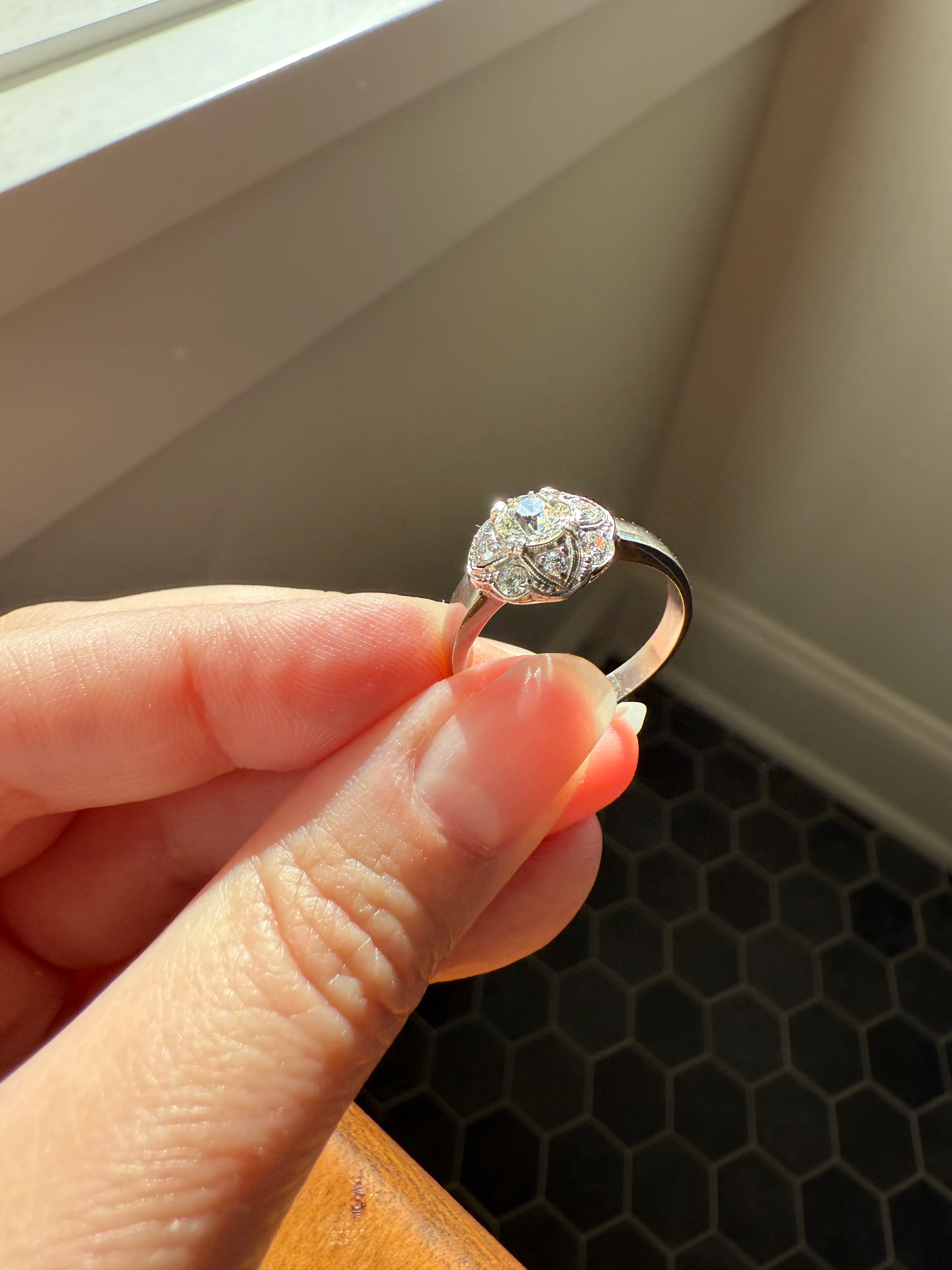Vintage 1 Carat Tdw Antique Old European Cut Diamonds 18k White Gold Ring Scandinavian Domed Ornate Cluster Ring Art Deco Edwardian Style - Image 33