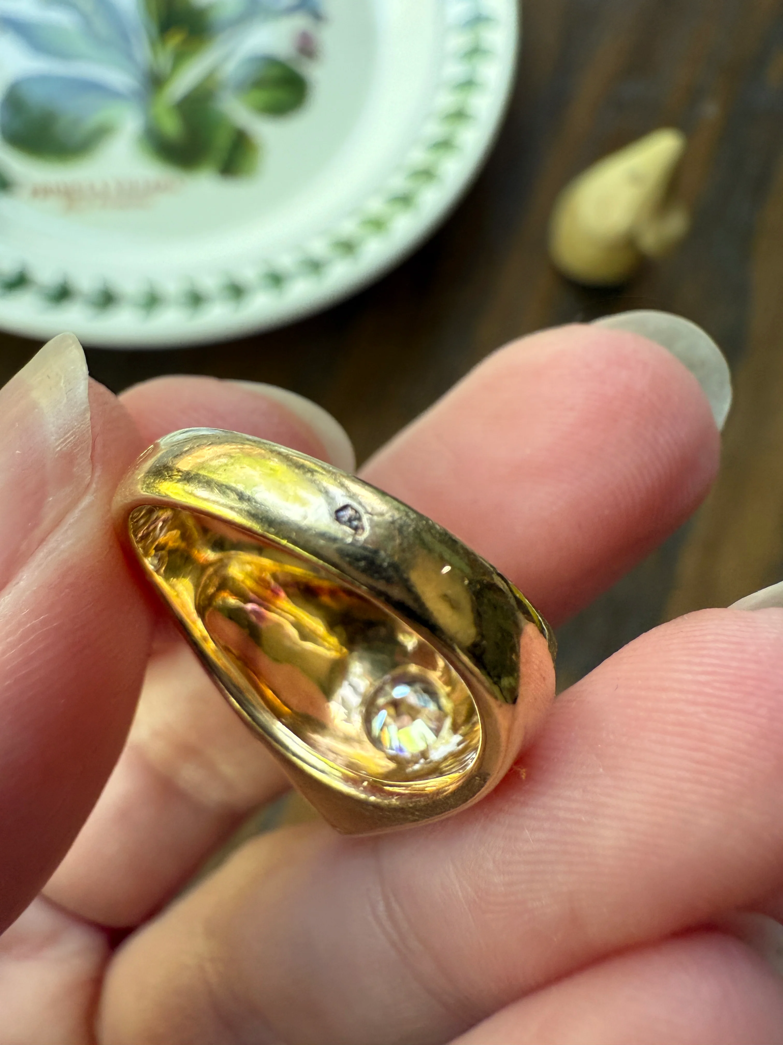 Vintage 1 Carat VVS1 A+ Quality DIAMOND Chevron Ring With DATED RECEIPT French 18k Gold Unisex Gypsy Solitaire Chunky Wide Band - Image 12