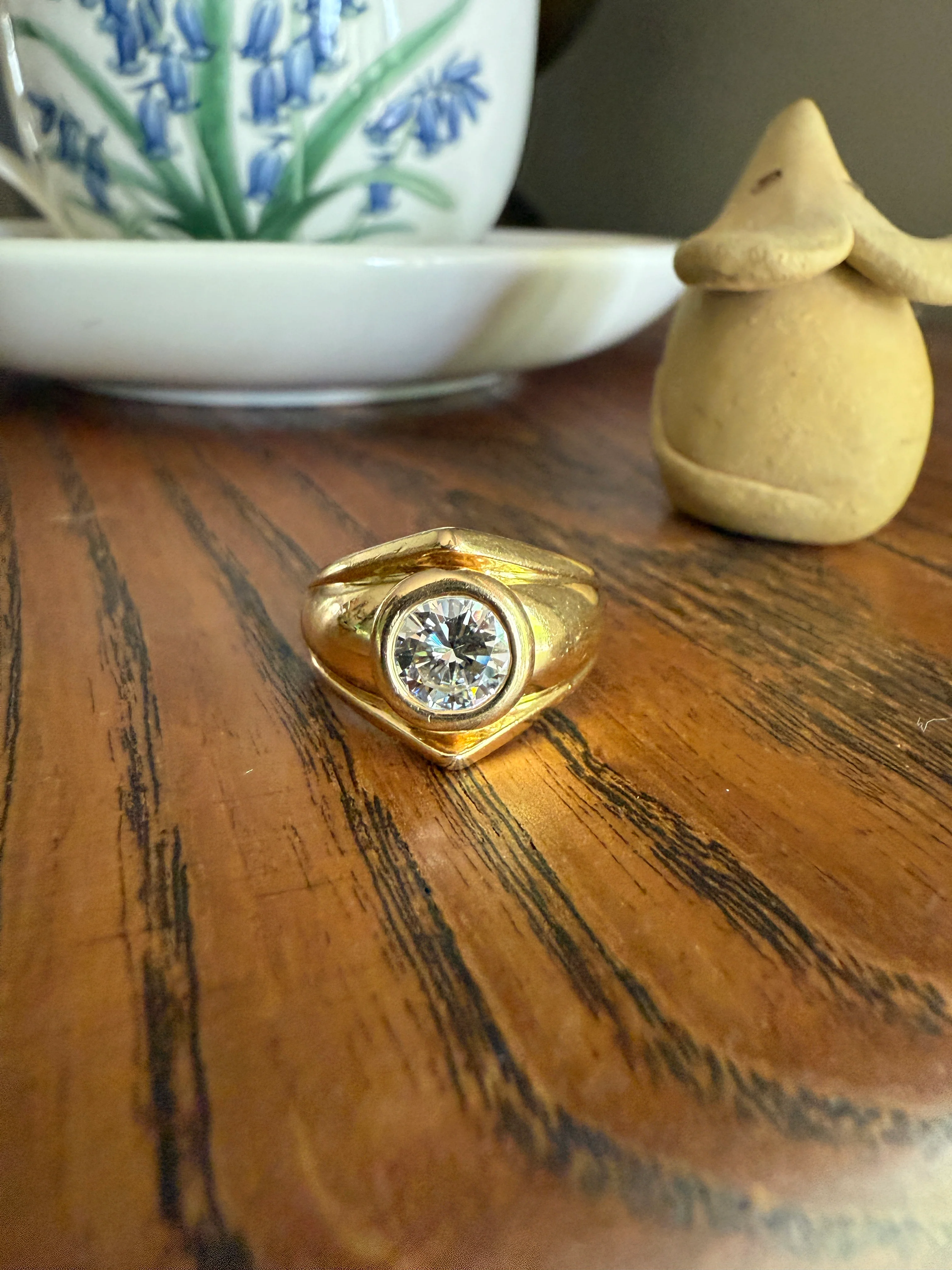 Vintage 1 Carat VVS1 A+ Quality DIAMOND Chevron Ring With DATED RECEIPT French 18k Gold Unisex Gypsy Solitaire Chunky Wide Band - Image 15