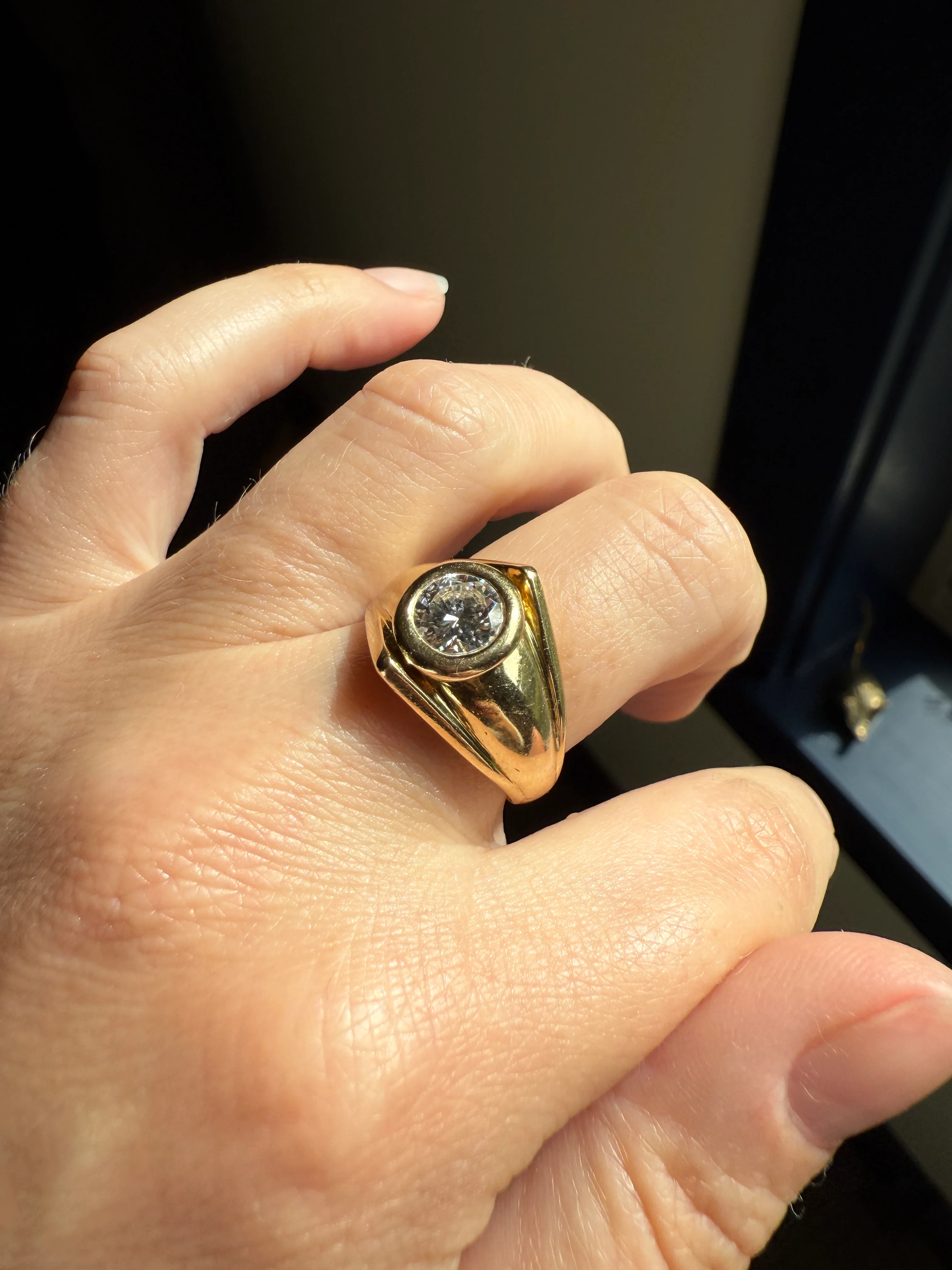 Vintage 1 Carat VVS1 A+ Quality DIAMOND Chevron Ring With DATED RECEIPT French 18k Gold Unisex Gypsy Solitaire Chunky Wide Band - Image 18