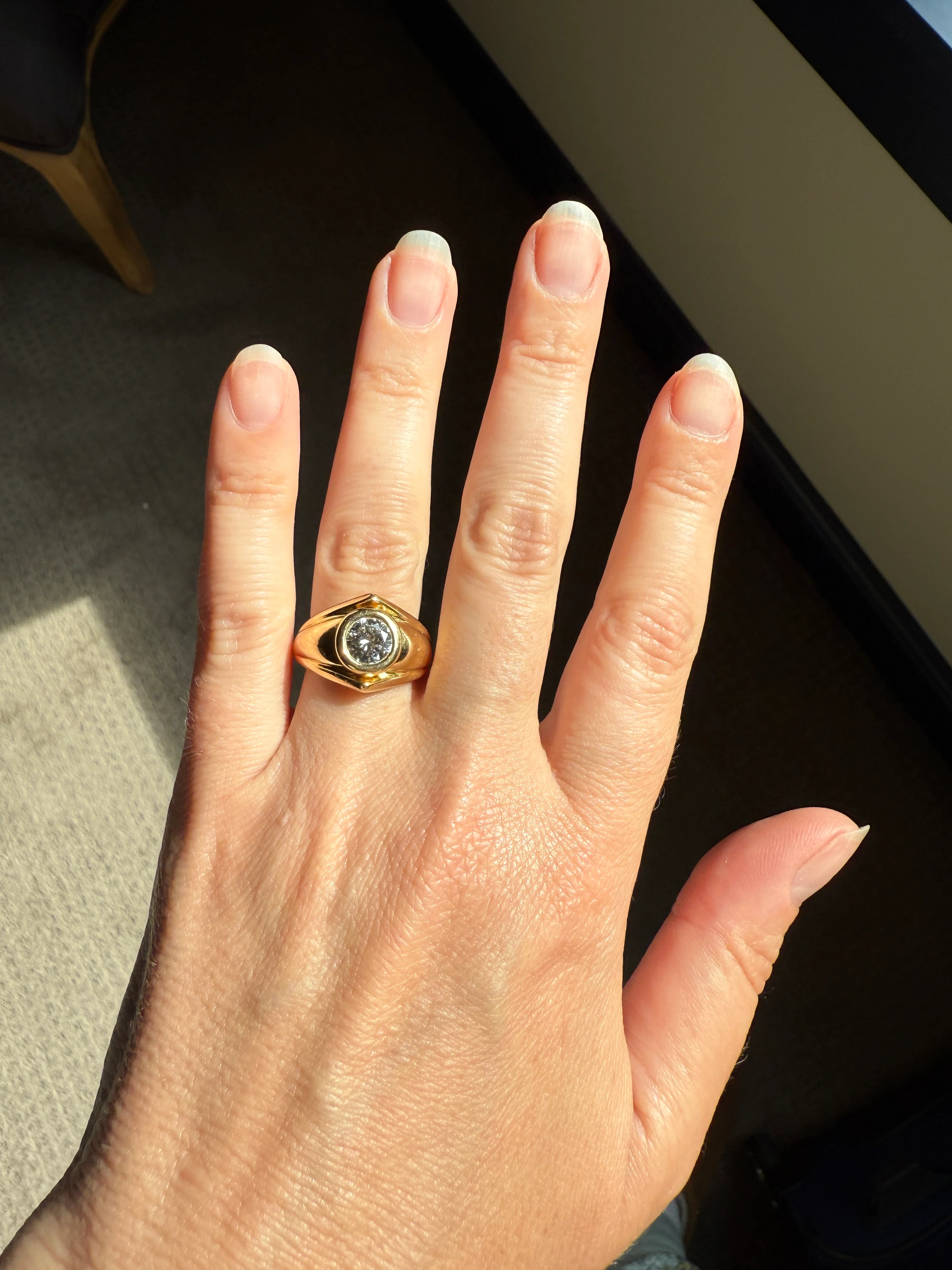 Vintage 1 Carat VVS1 A+ Quality DIAMOND Chevron Ring With DATED RECEIPT French 18k Gold Unisex Gypsy Solitaire Chunky Wide Band - Image 19