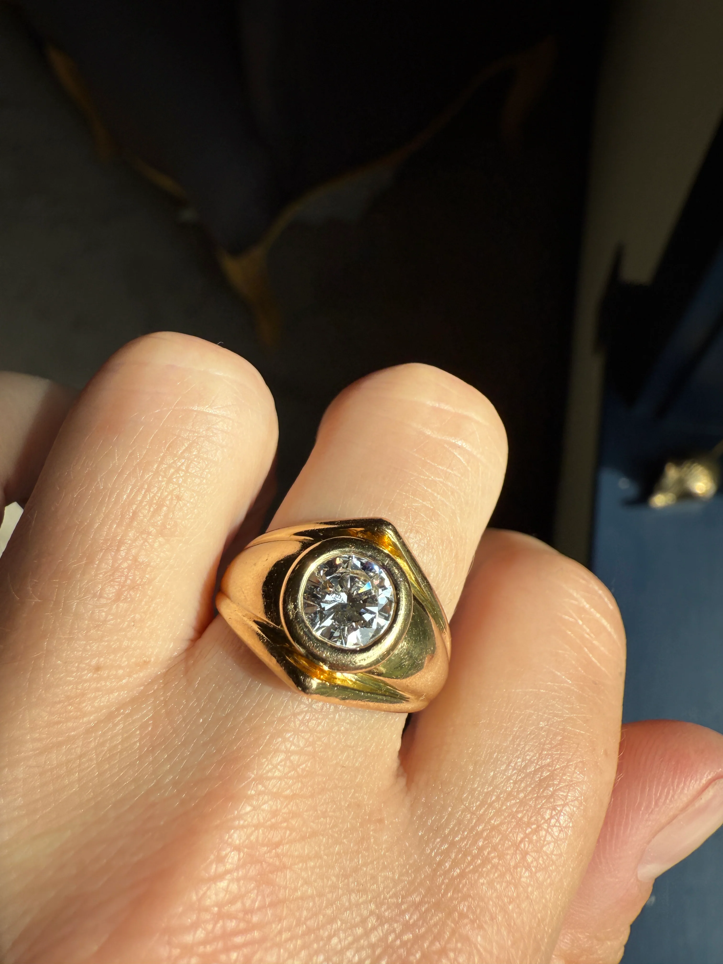 Vintage 1 Carat VVS1 A+ Quality DIAMOND Chevron Ring With DATED RECEIPT French 18k Gold Unisex Gypsy Solitaire Chunky Wide Band - Image 20