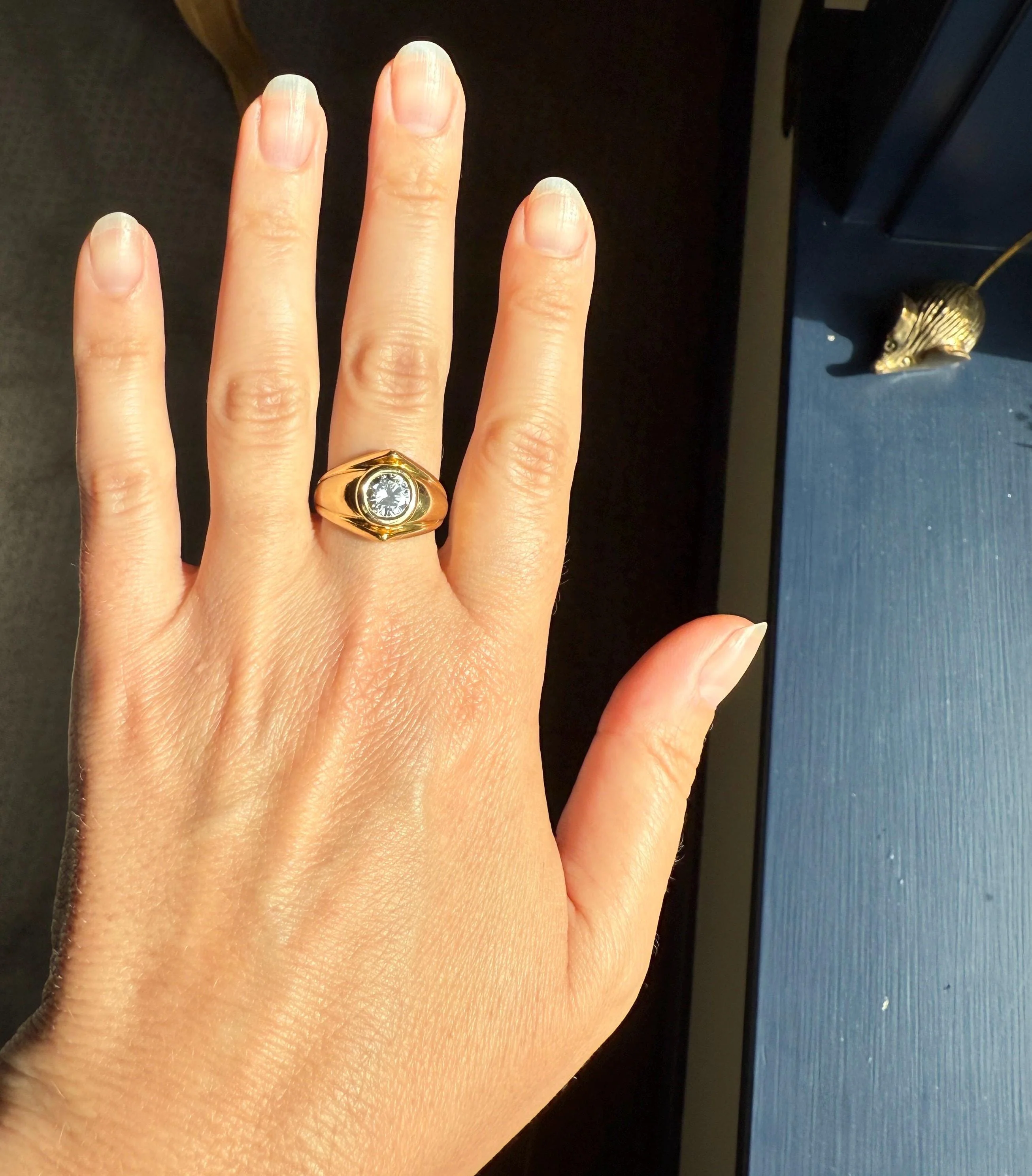 Vintage 1 Carat VVS1 A+ Quality DIAMOND Chevron Ring With DATED RECEIPT French 18k Gold Unisex Gypsy Solitaire Chunky Wide Band - Image 3