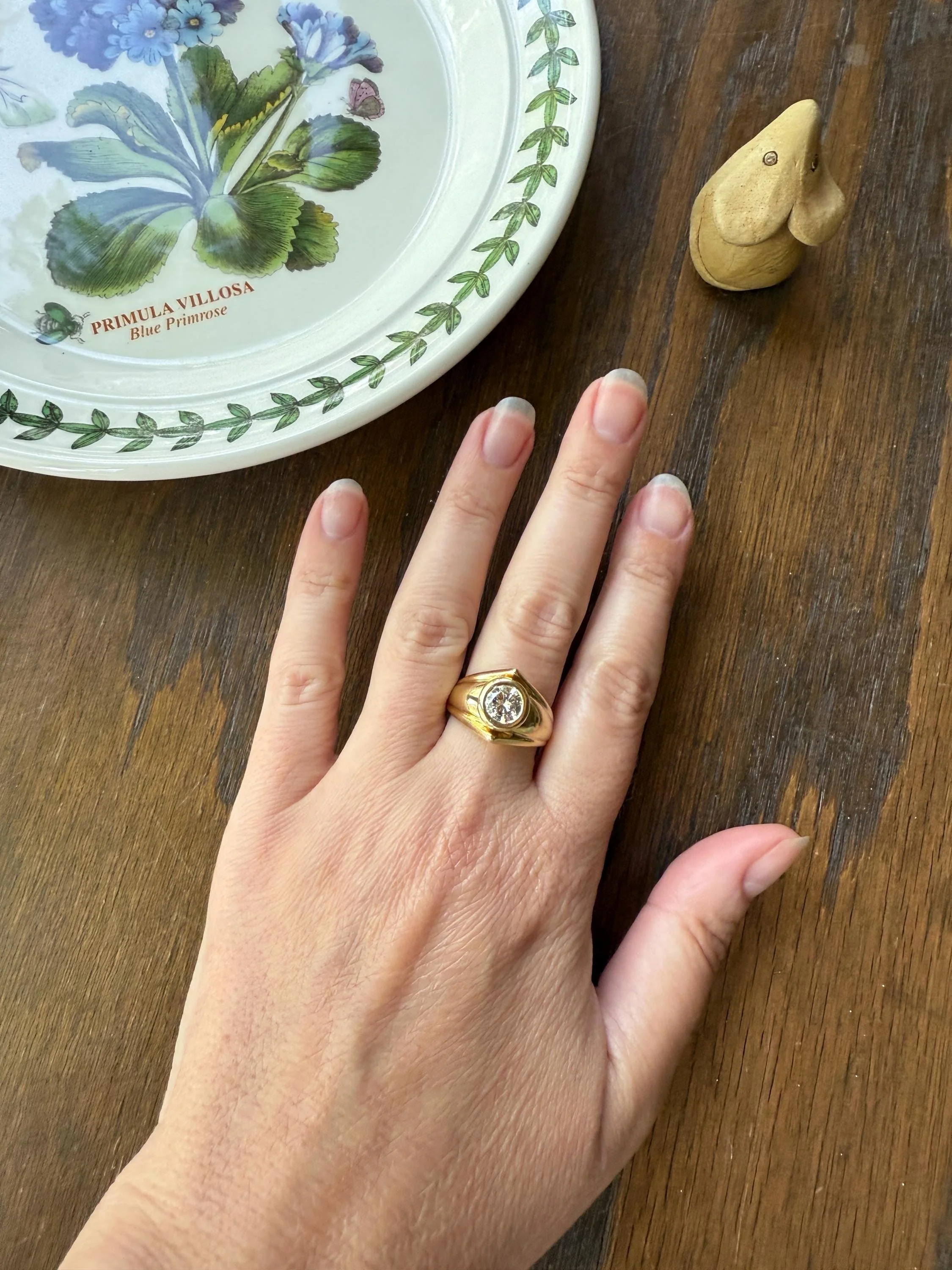 Vintage 1 Carat VVS1 A+ Quality DIAMOND Chevron Ring With DATED RECEIPT French 18k Gold Unisex Gypsy Solitaire Chunky Wide Band - Image 6