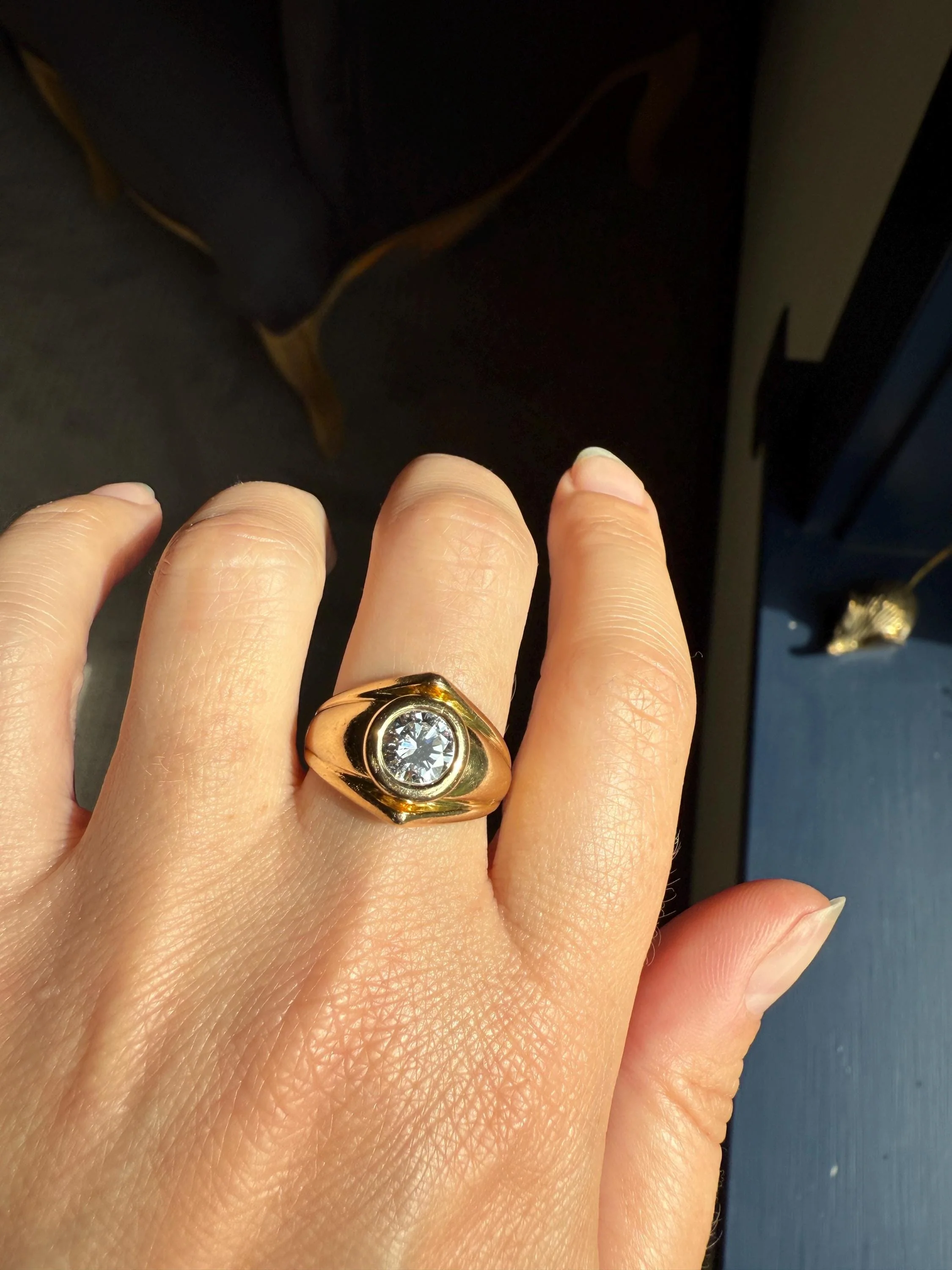 Vintage 1 Carat VVS1 A+ Quality DIAMOND Chevron Ring With DATED RECEIPT French 18k Gold Unisex Gypsy Solitaire Chunky Wide Band - Image 7