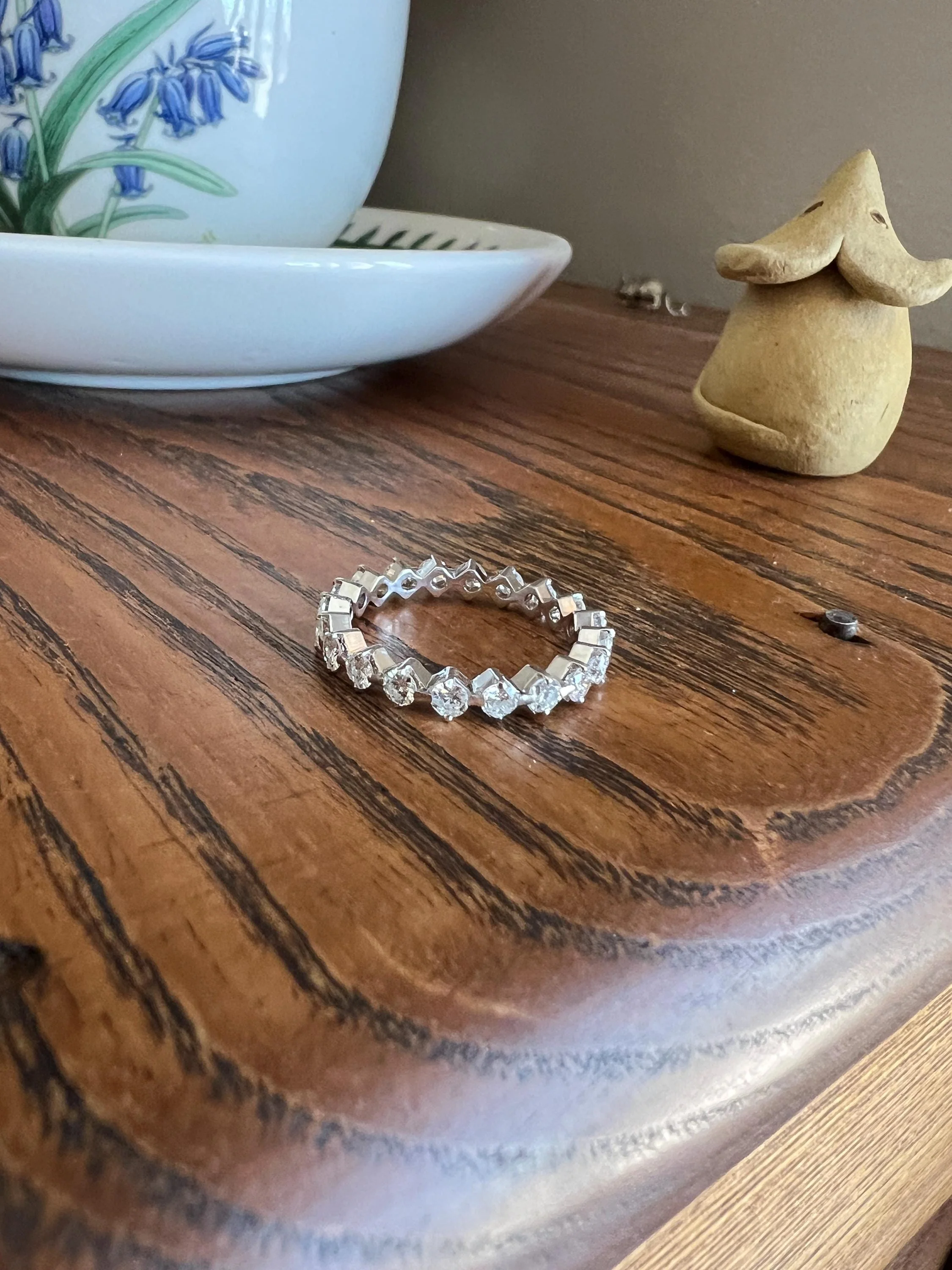 Vintage 1.35 Carat 20 Transitional Cut DIAMOND Full Eternity Hoop Ring 18k White Gold French Band Unique Romantic Gift Stacker 1.35Ctw 1 1/3 - Image 11