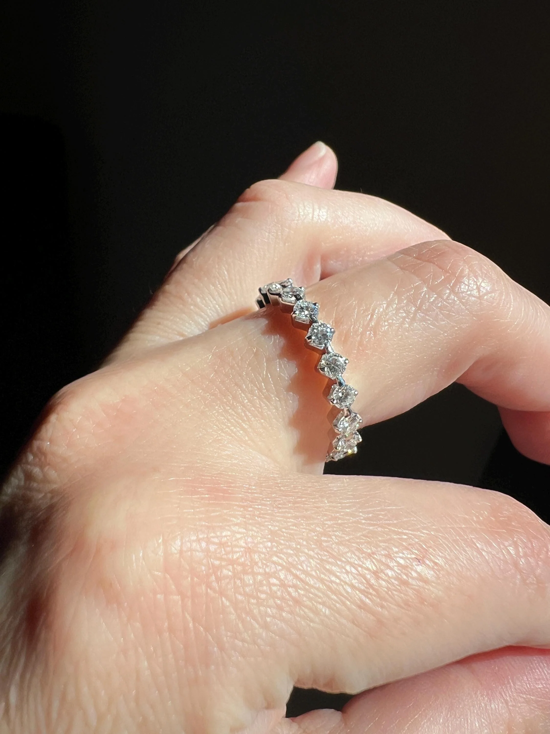 Vintage 1.35 Carat 20 Transitional Cut DIAMOND Full Eternity Hoop Ring 18k White Gold French Band Unique Romantic Gift Stacker 1.35Ctw 1 1/3 - Image 4